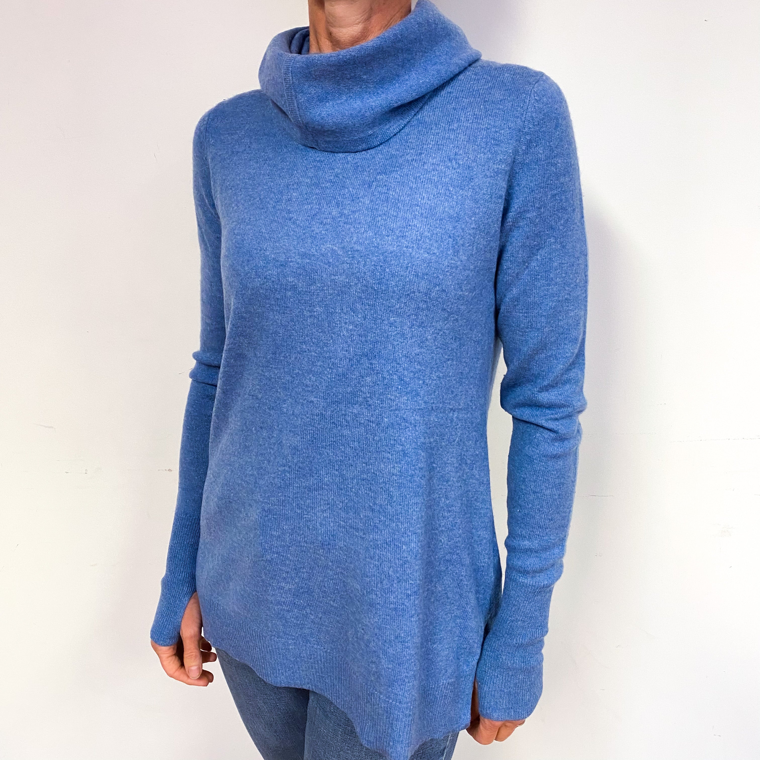 Deep Sky Blue Cashmere Cowl Neck Jumper Medium