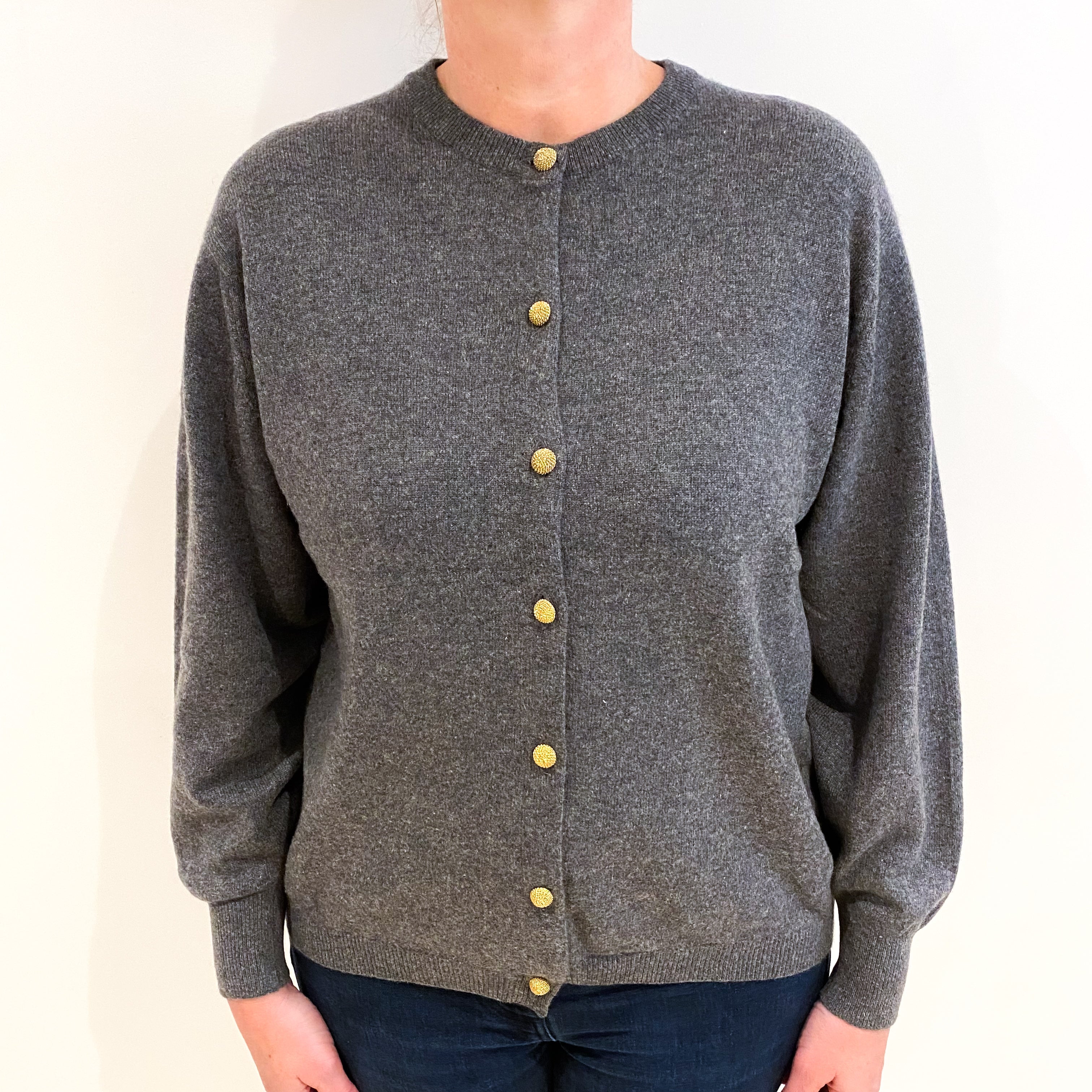 Slate Grey Cashmere Crew Neck Cardigan Large