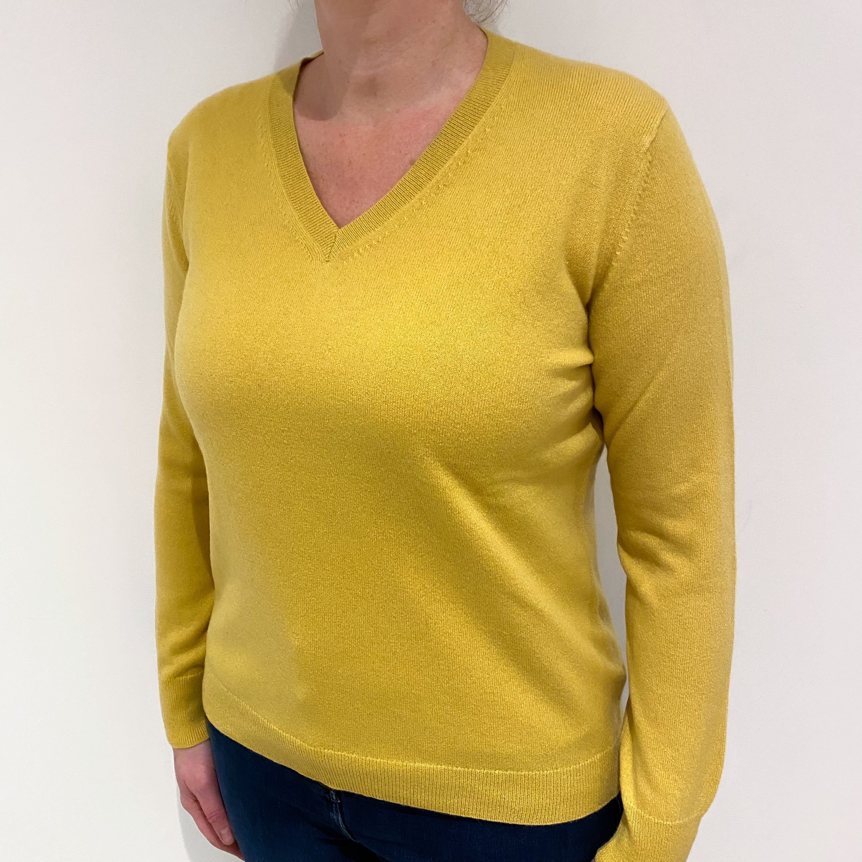 Mustard Yellow Cashmere V Neck Jumper Large