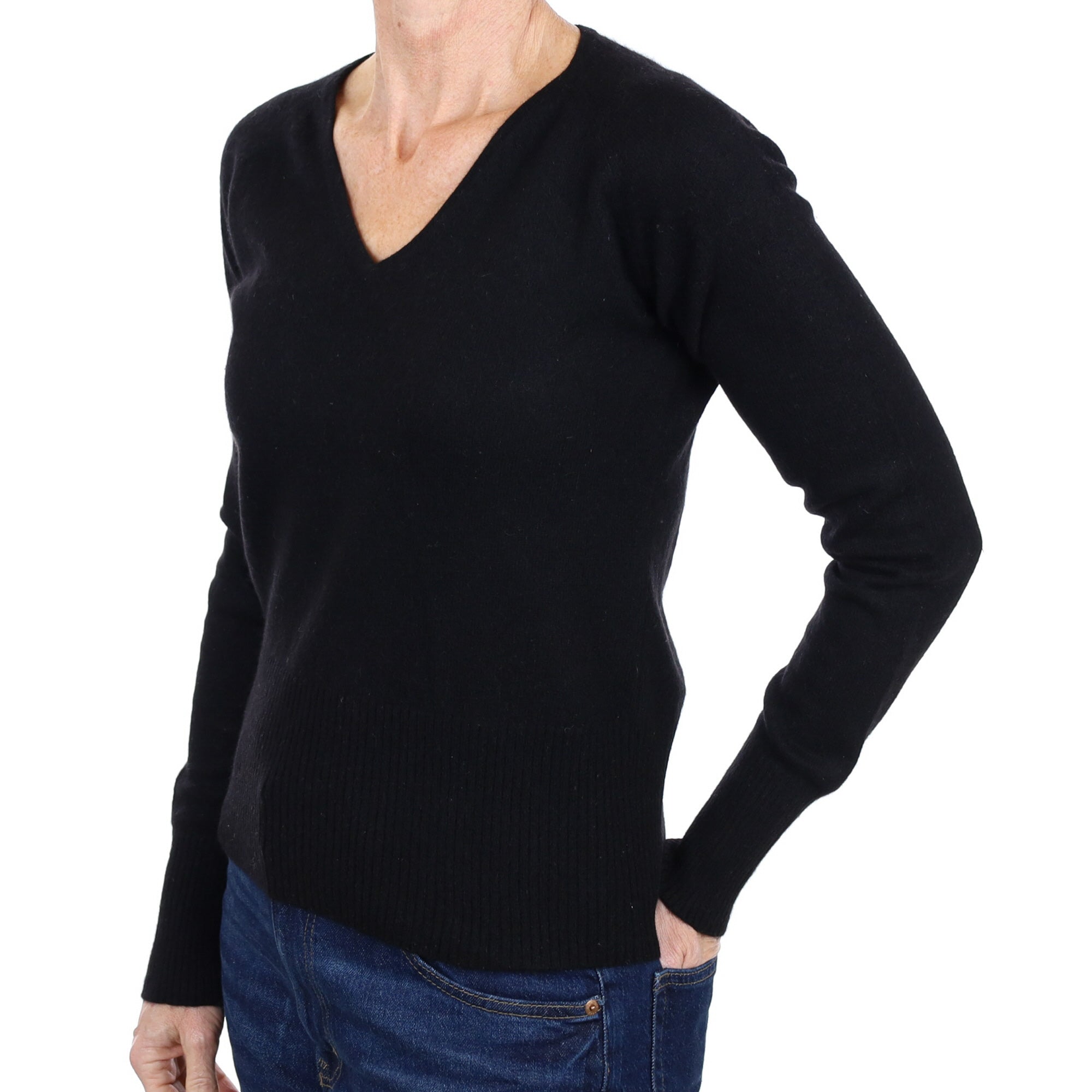 Black Cashmere V Neck Jumper Small