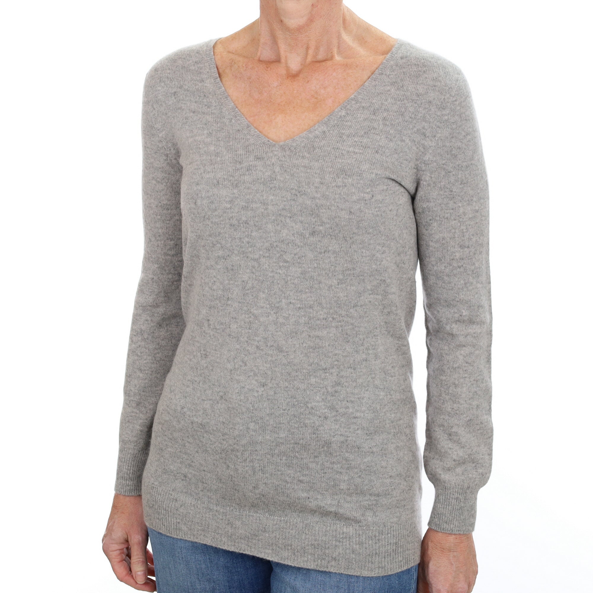 Smoke Grey Cashmere V Neck Jumper Small