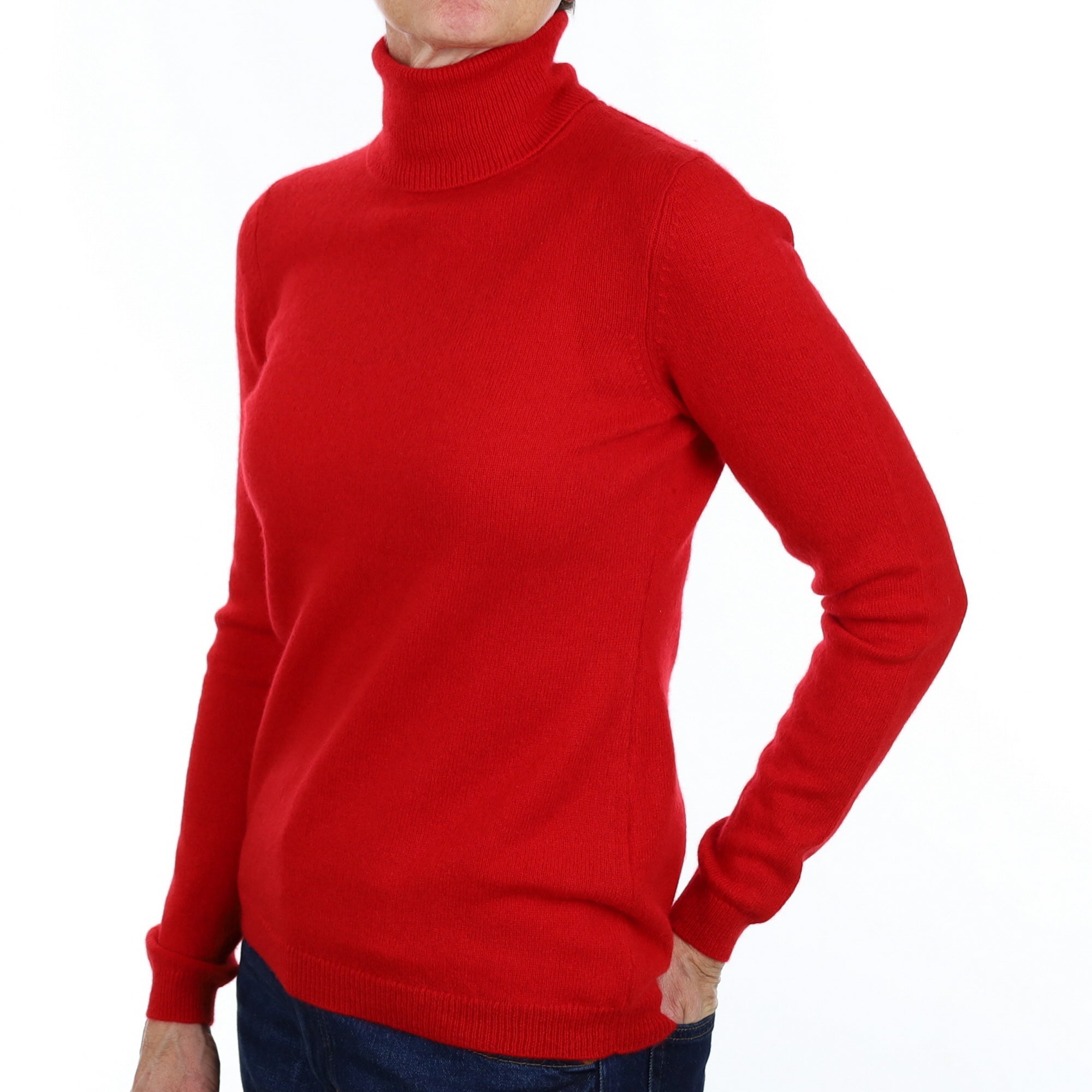 Scarlet Red Cashmere Polo Neck Jumper Small