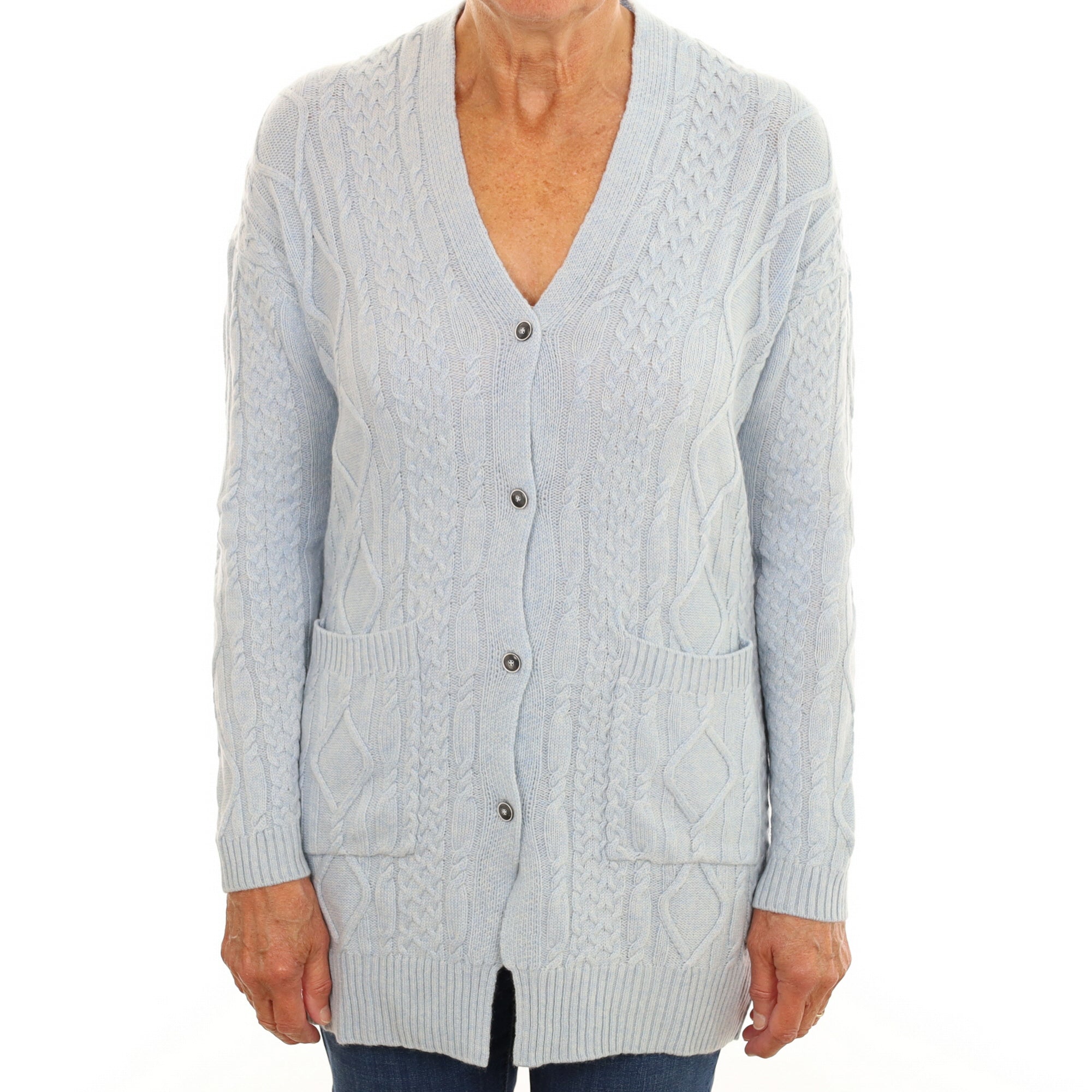 Powder Blue Cashmere V Neck Longline Cardigan Medium