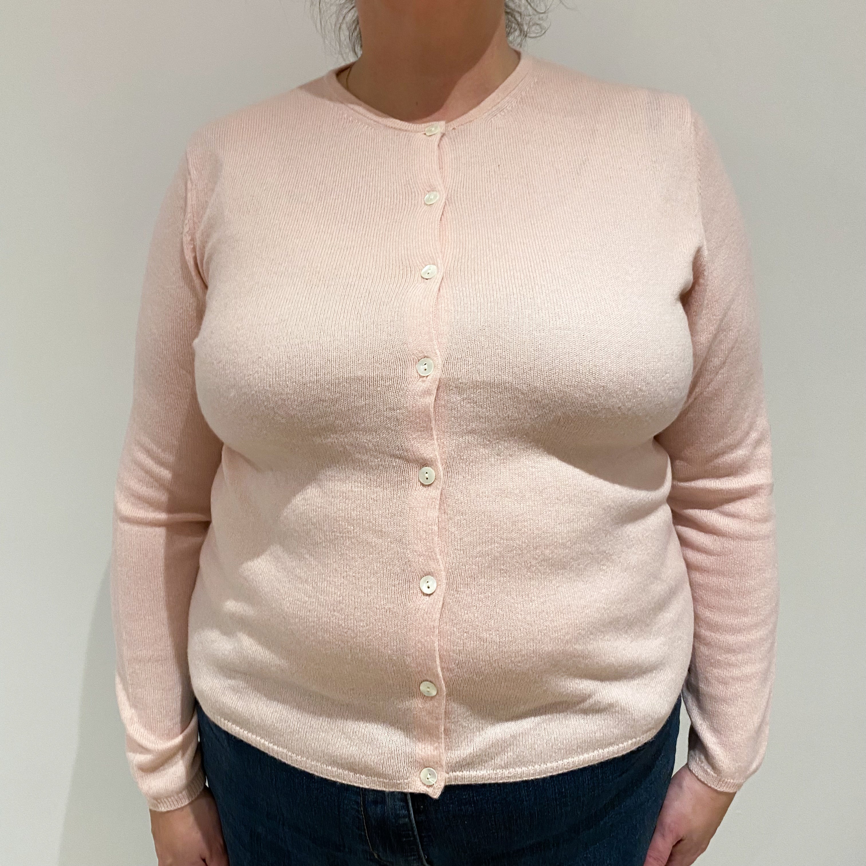 Pale Pink Cashmere Crew Neck Cardigan Extra Large