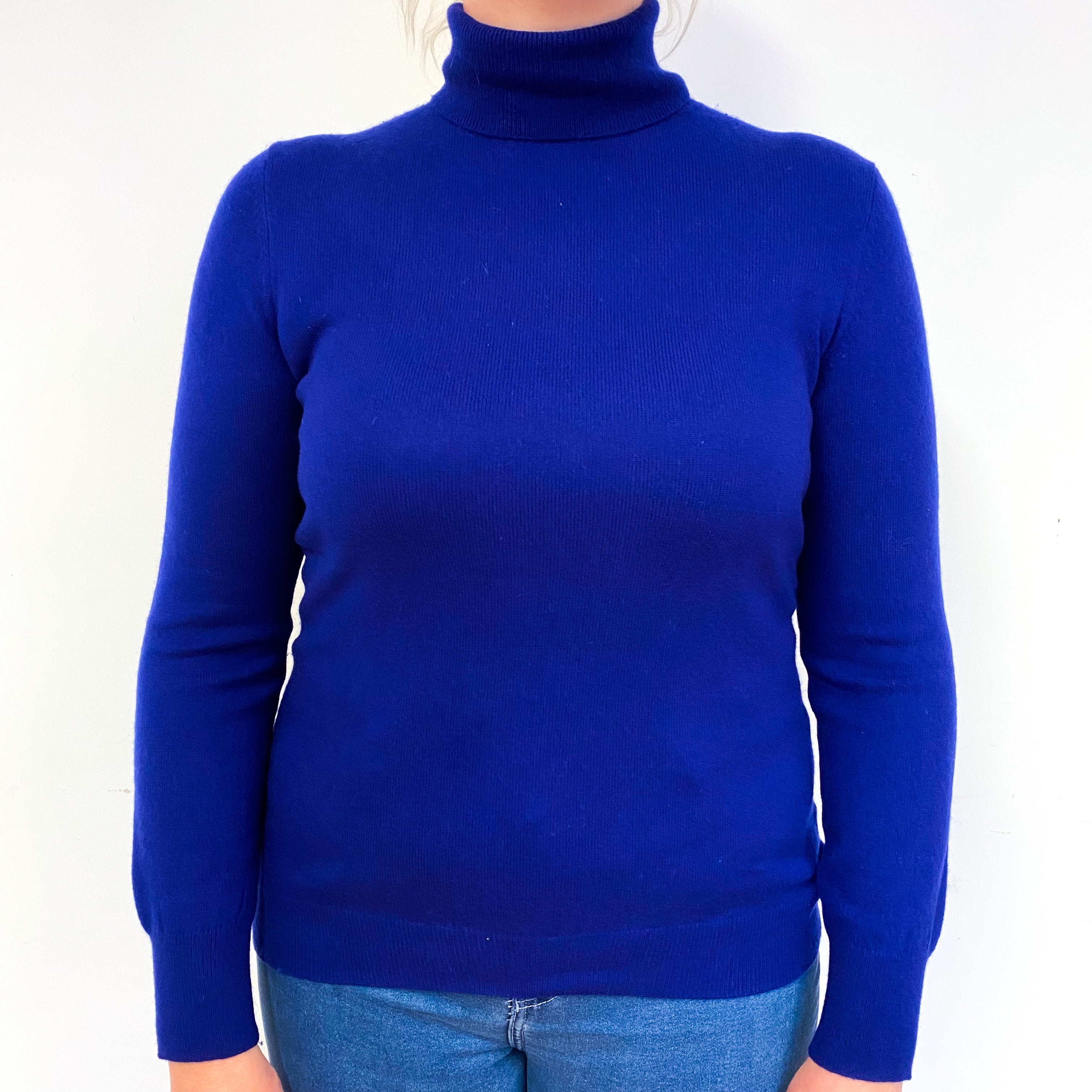 Indigo Blue Cashmere Polo Neck Jumper Large