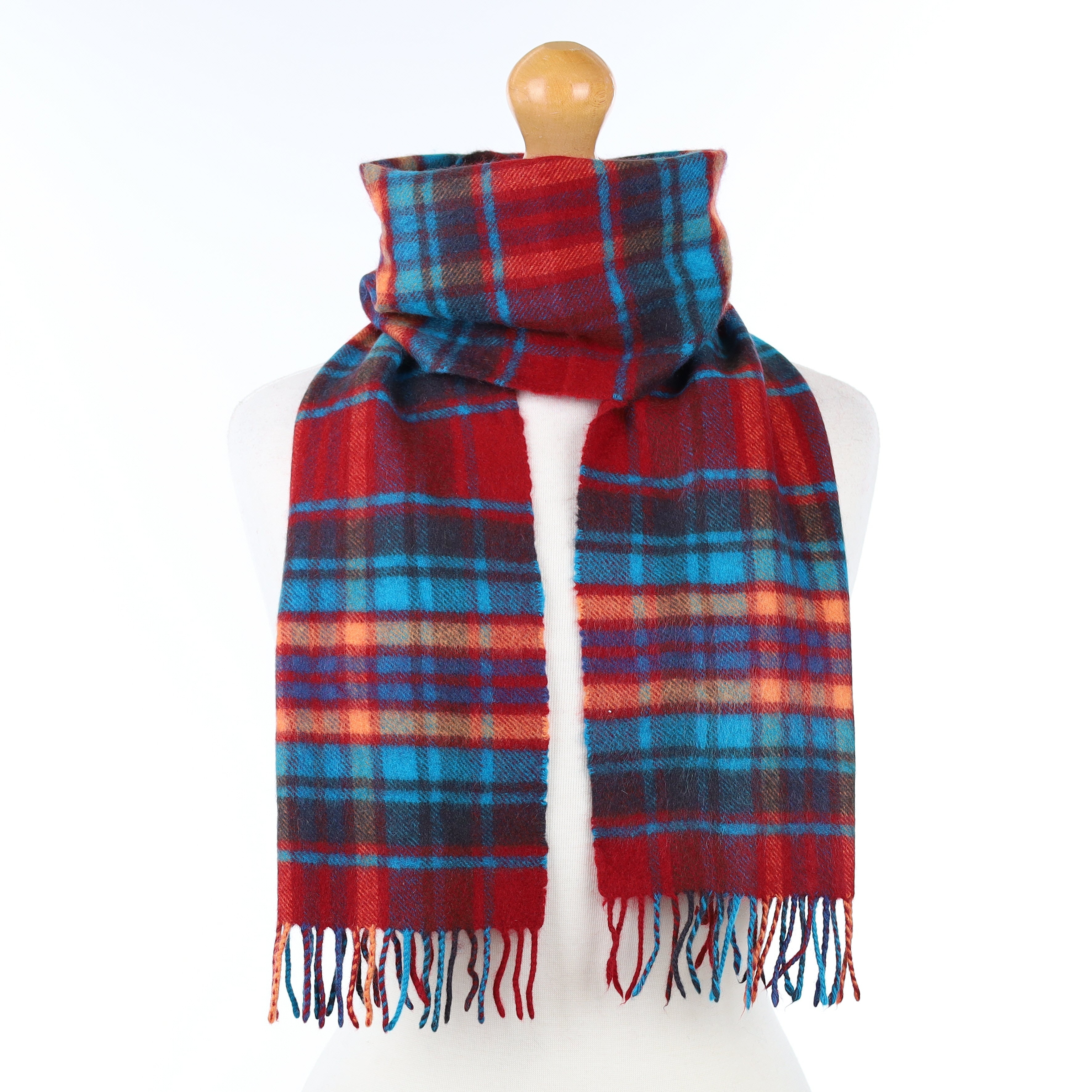 Scottish Red Blue and Orange Plaid Cashmere Woven Scarf