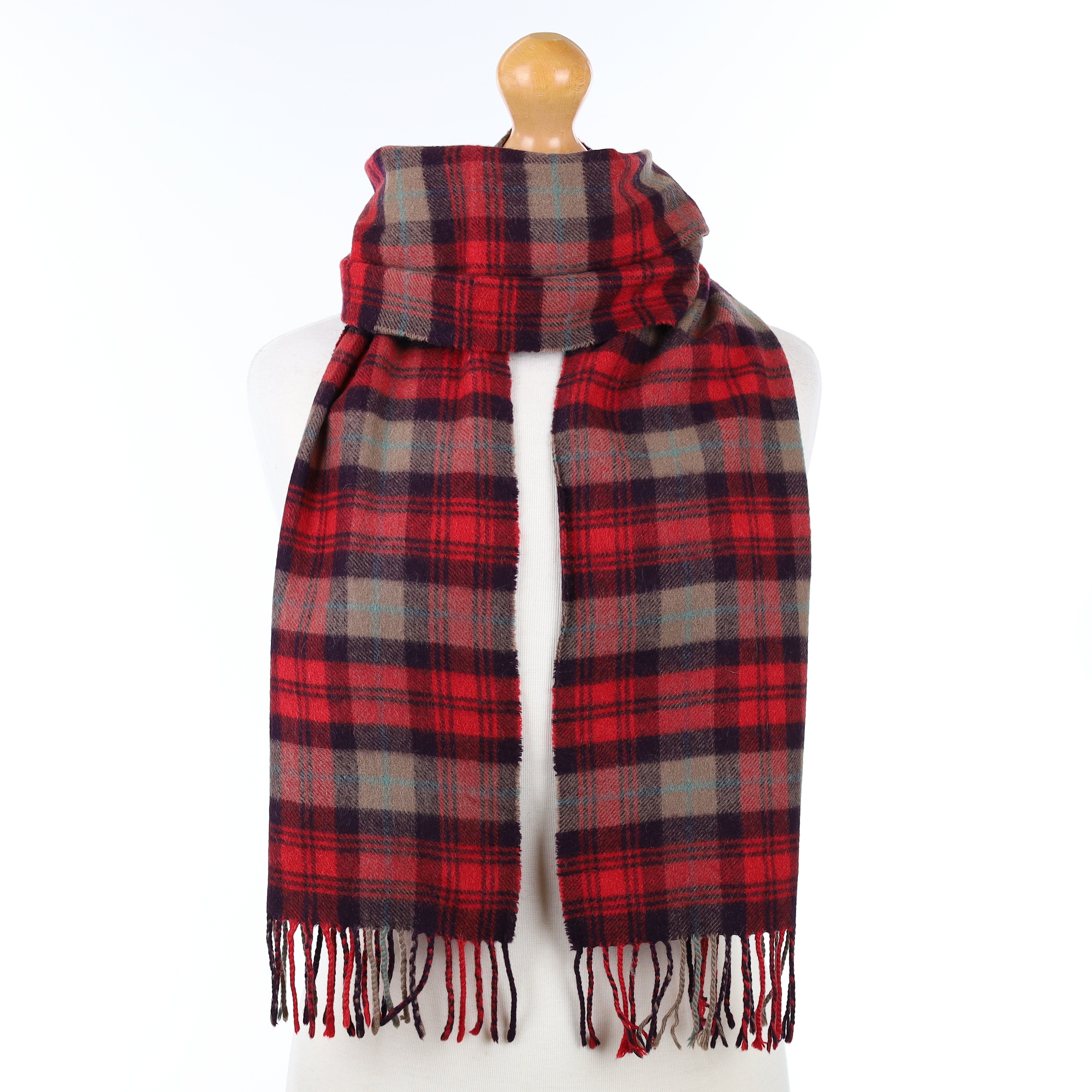 Scottish Red Brown and Green Plaid Cashmere Woven Scarf