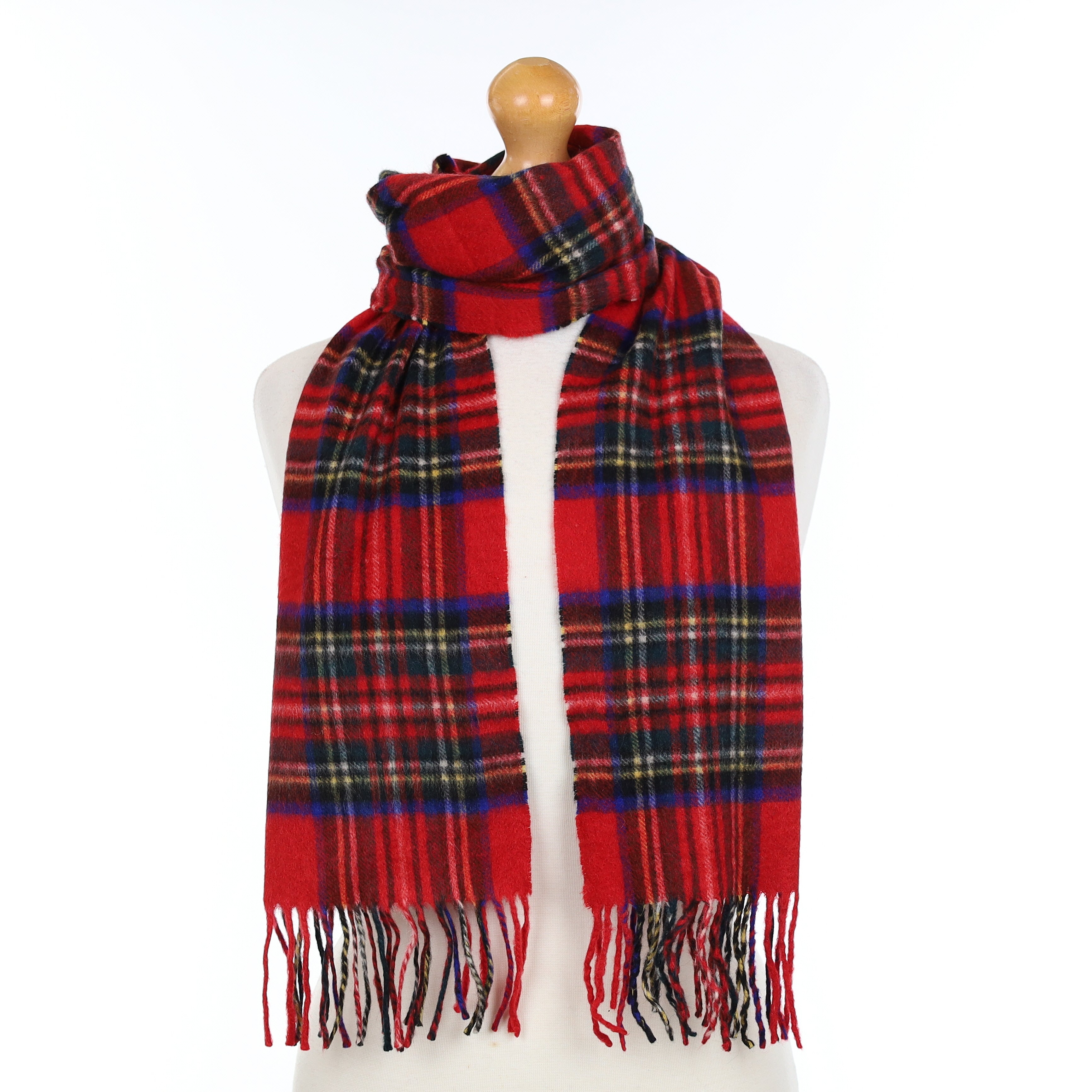 Red Blue and Green Plaid Cashmere Woven Scarf