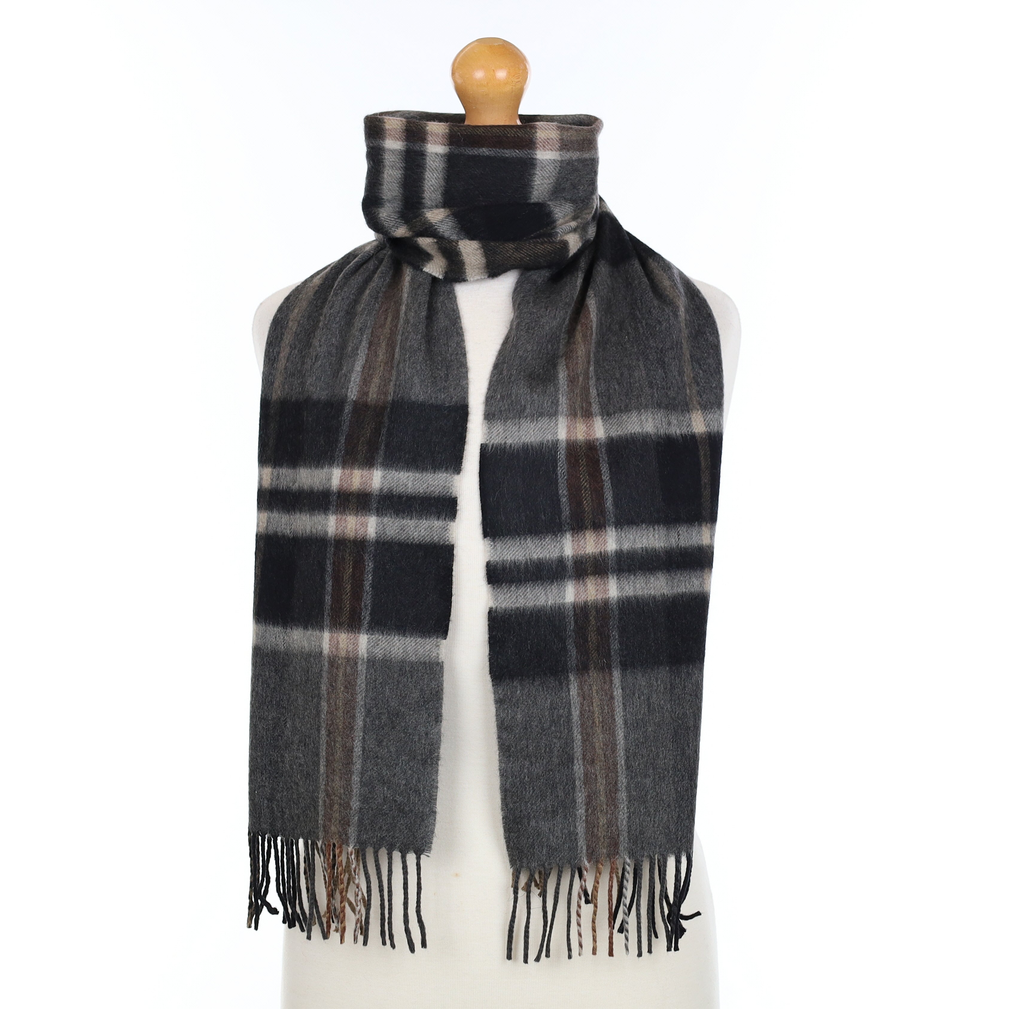 Grey and Brown Patterned Cashmere Woven Scarf