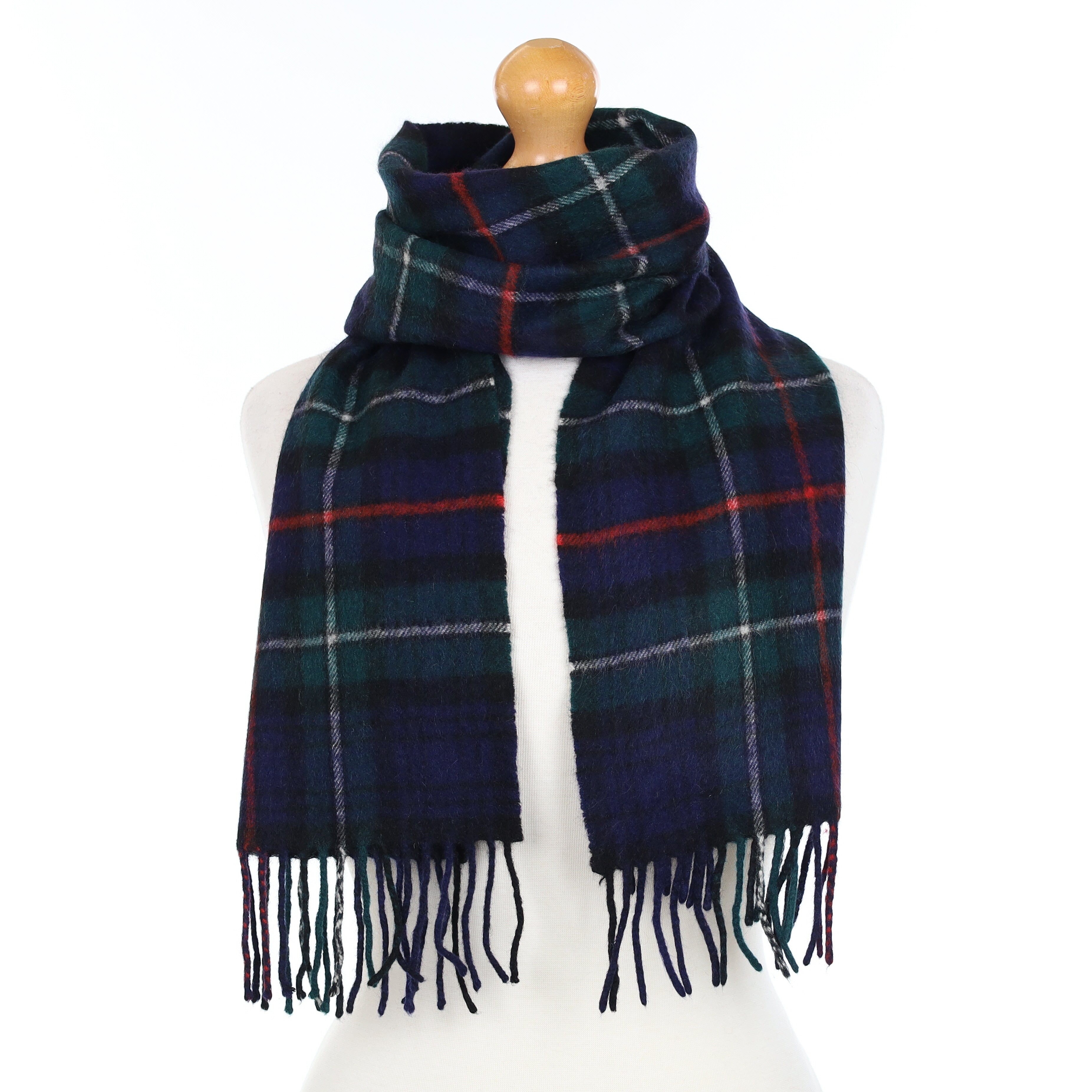 Navy Blue Green and Red Plaid Cashmere Woven Scarf