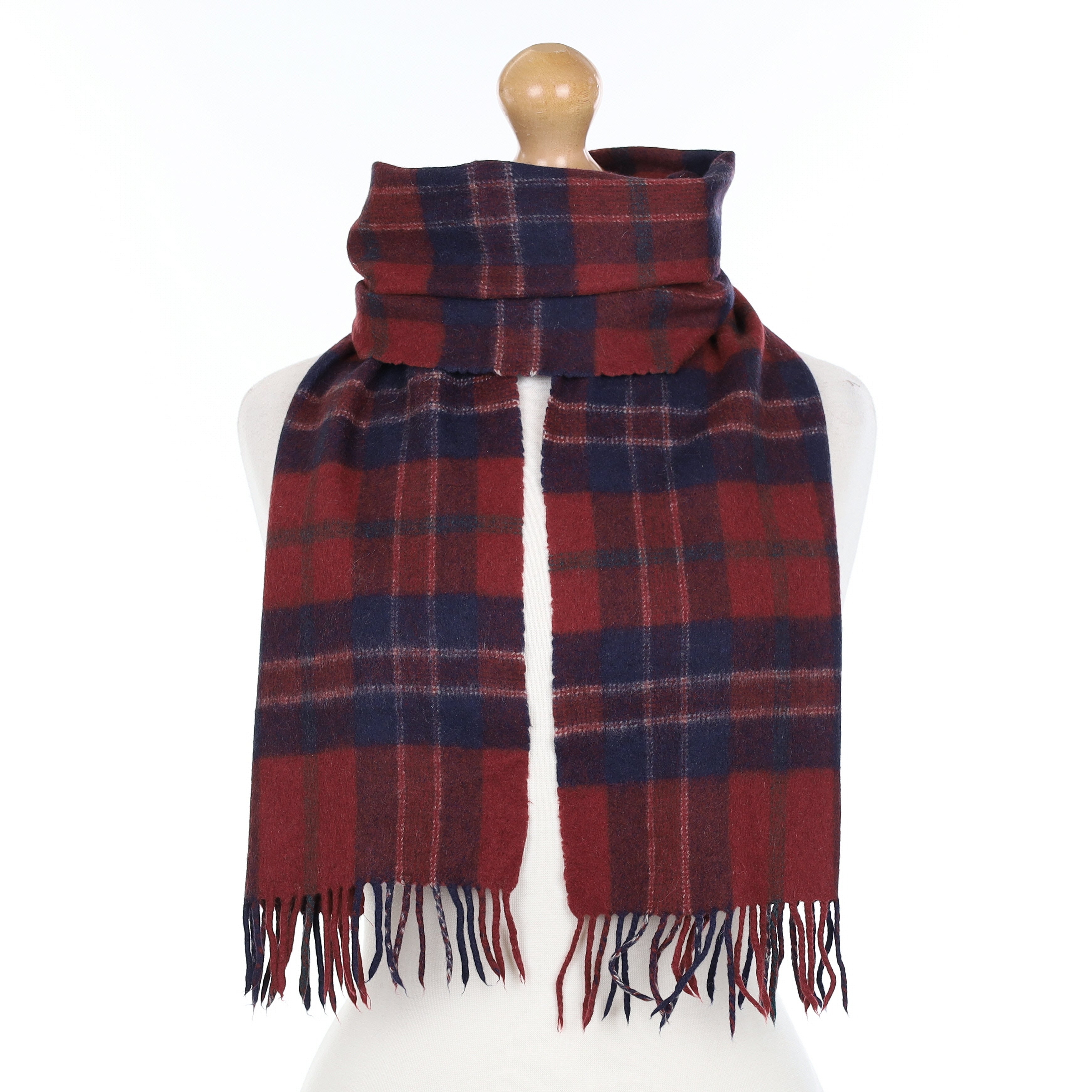 Red and Blue Plaid Cashmere Woven Scarf