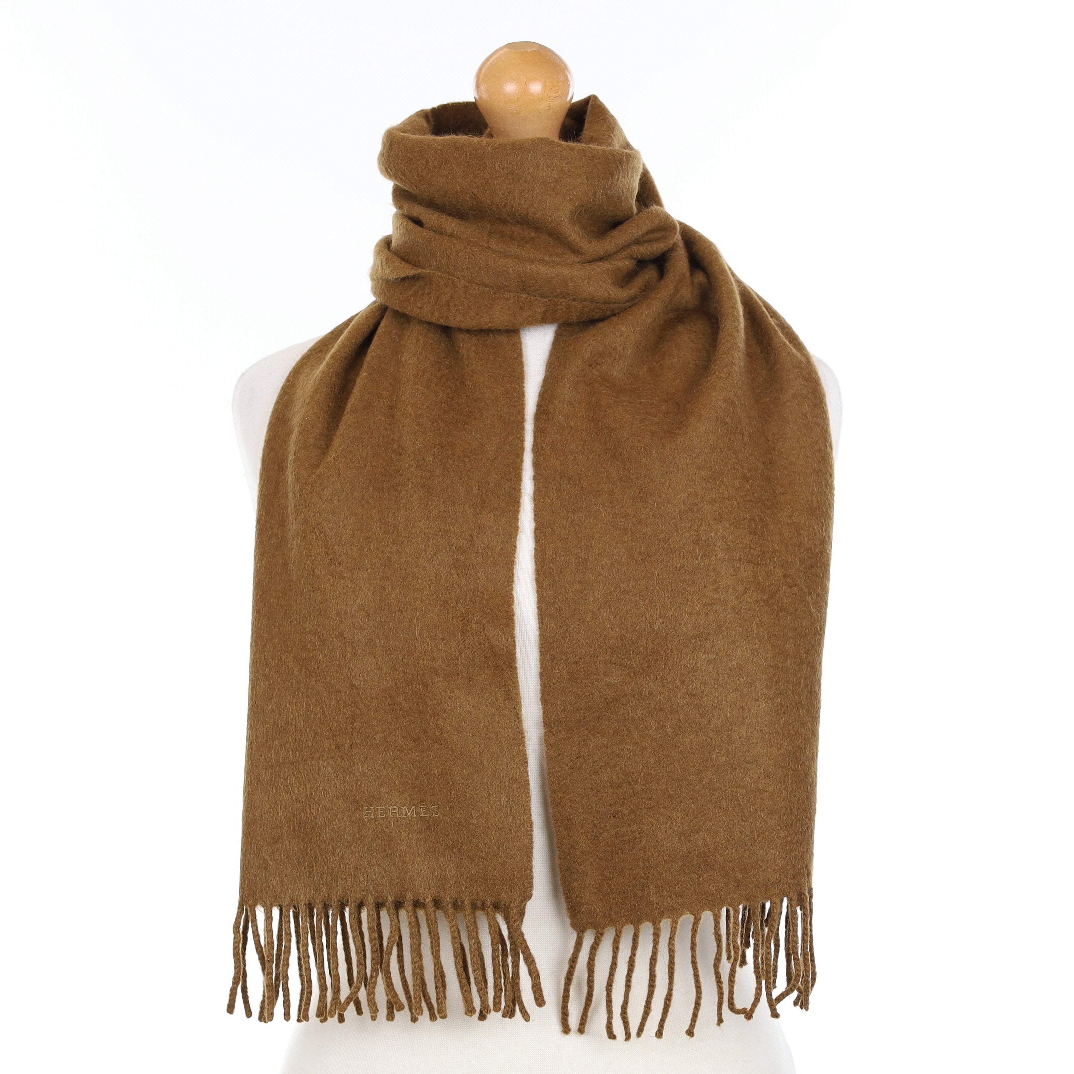 Scottish Hermès Deep Caramel Vintage Cashmere Woven Scarf