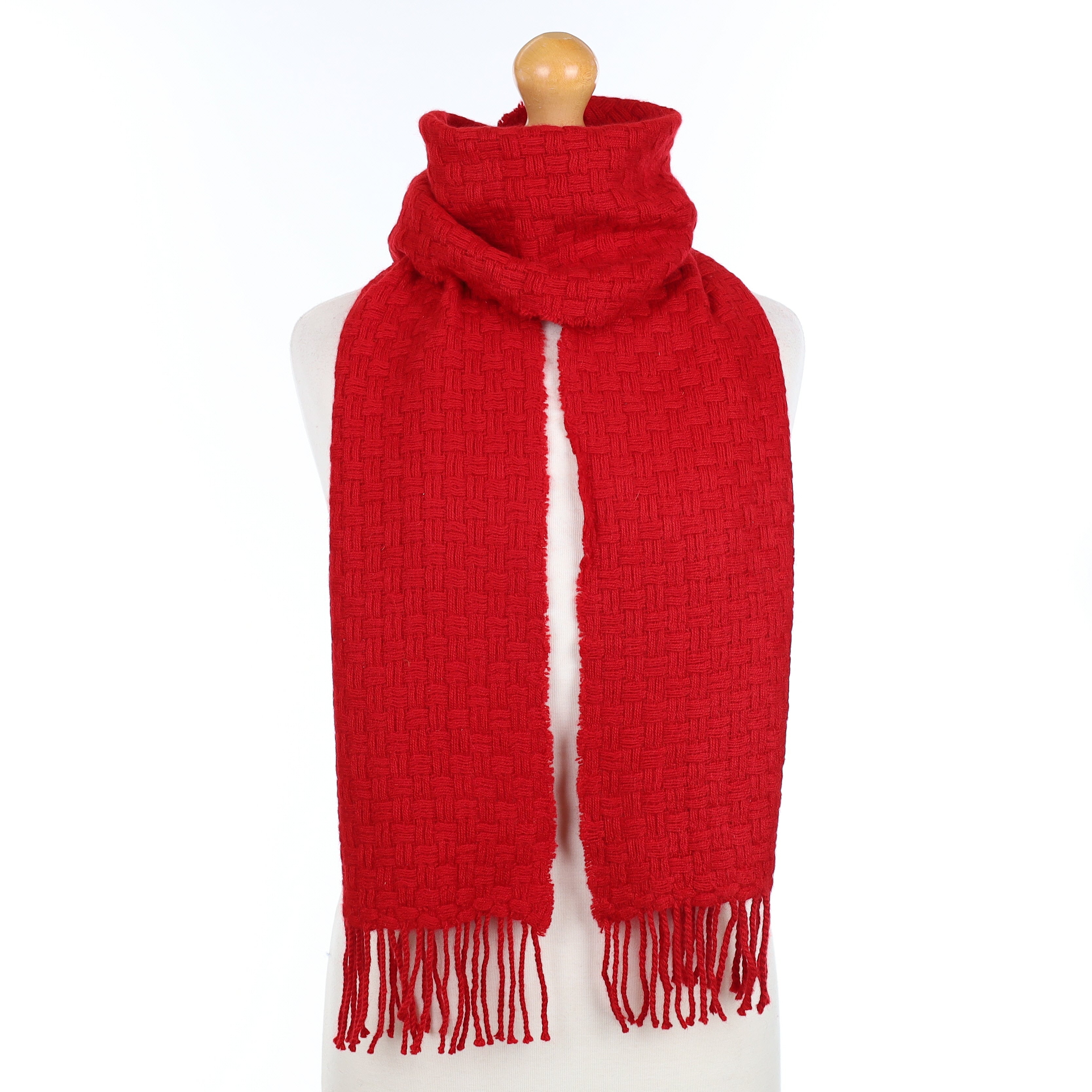 Post Box Red Textured Knit Cashmere Woven Scarf