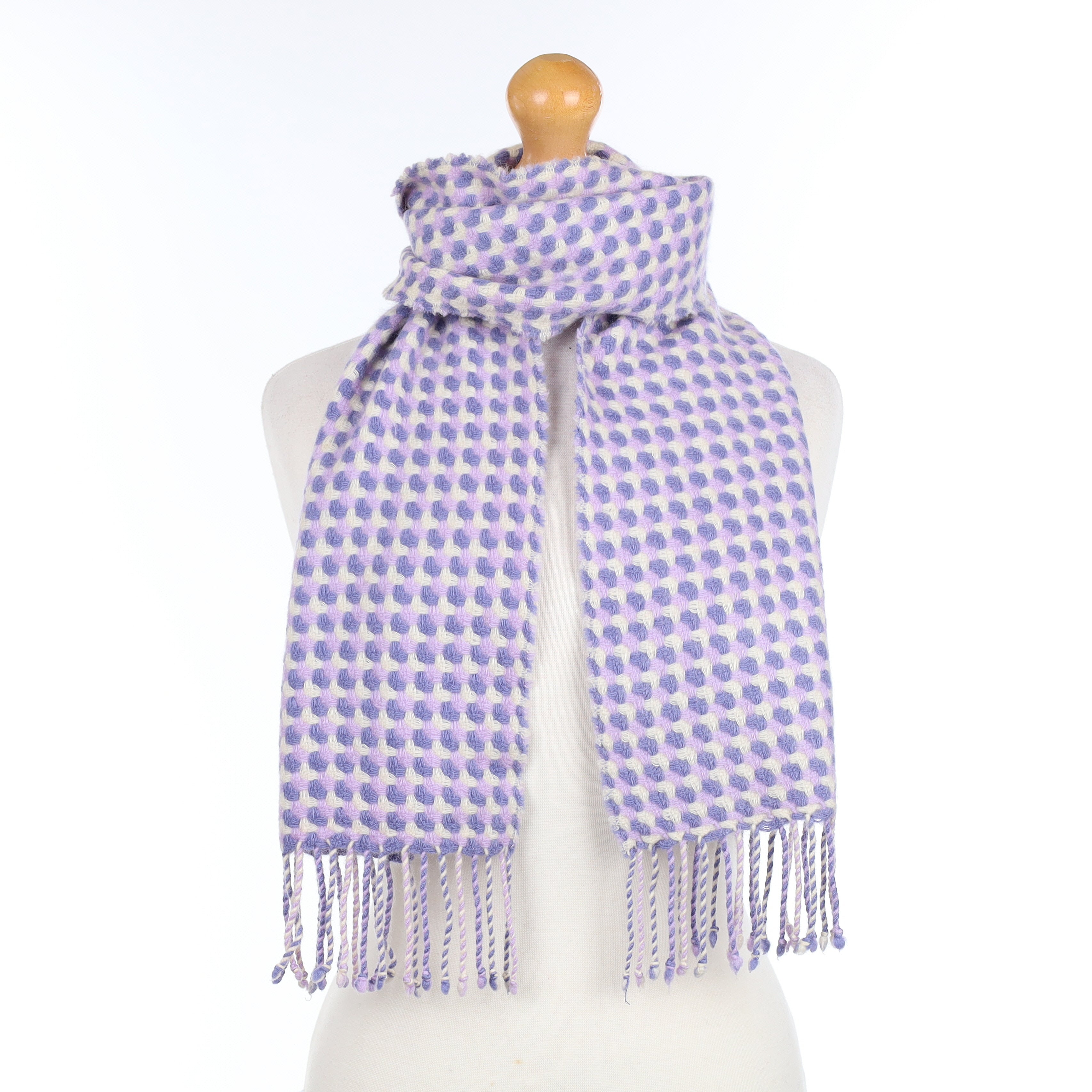Purple and Cream Textured Knit Cashmere Woven Scarf