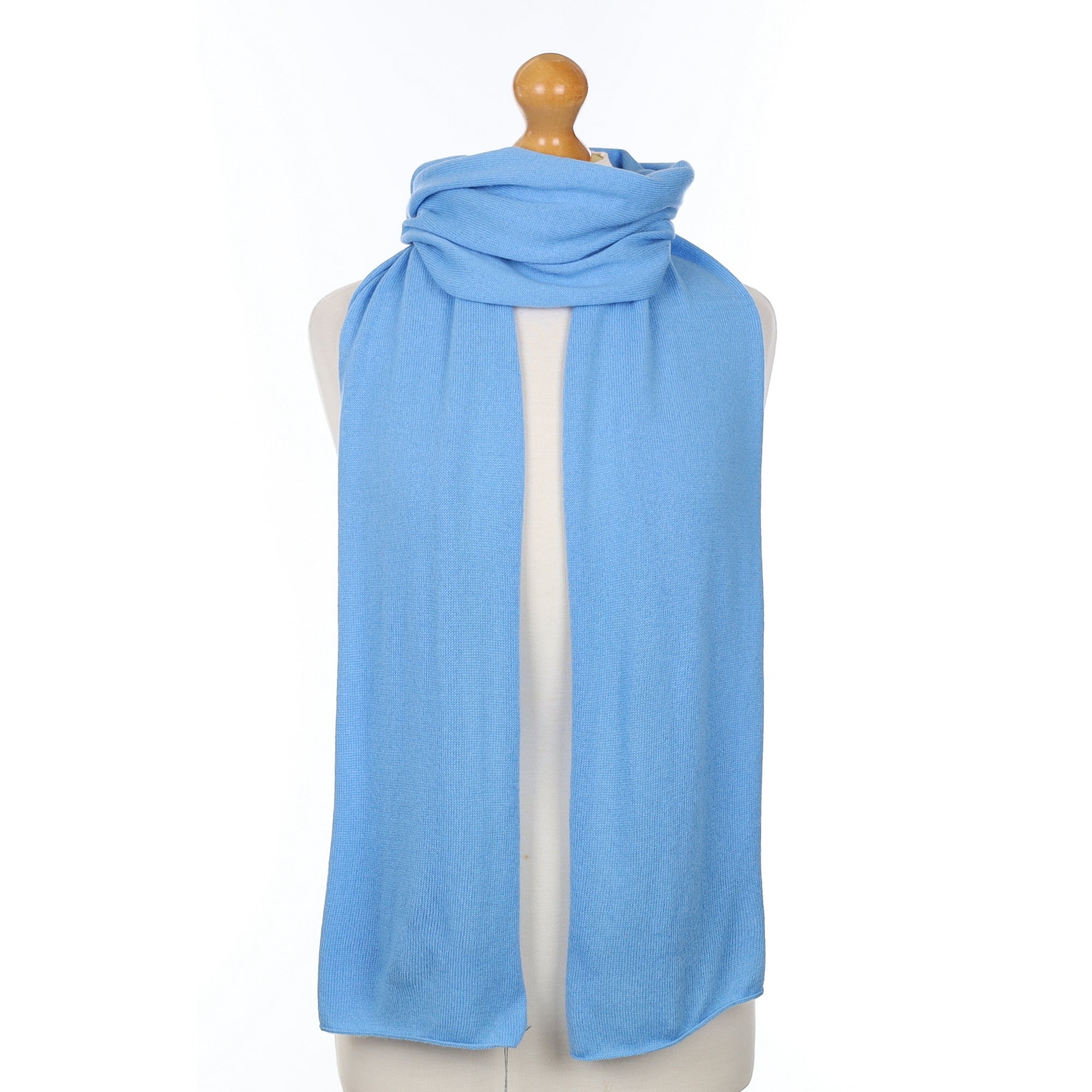 Brand New Scottish Cornflower Blue Cashmere Knitted Scarf