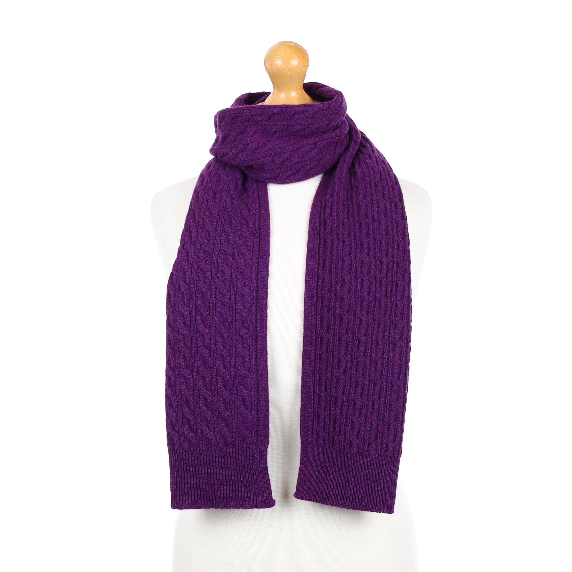 Brand New Scottish Grape Purple Marl Cashmere Cable Scarf