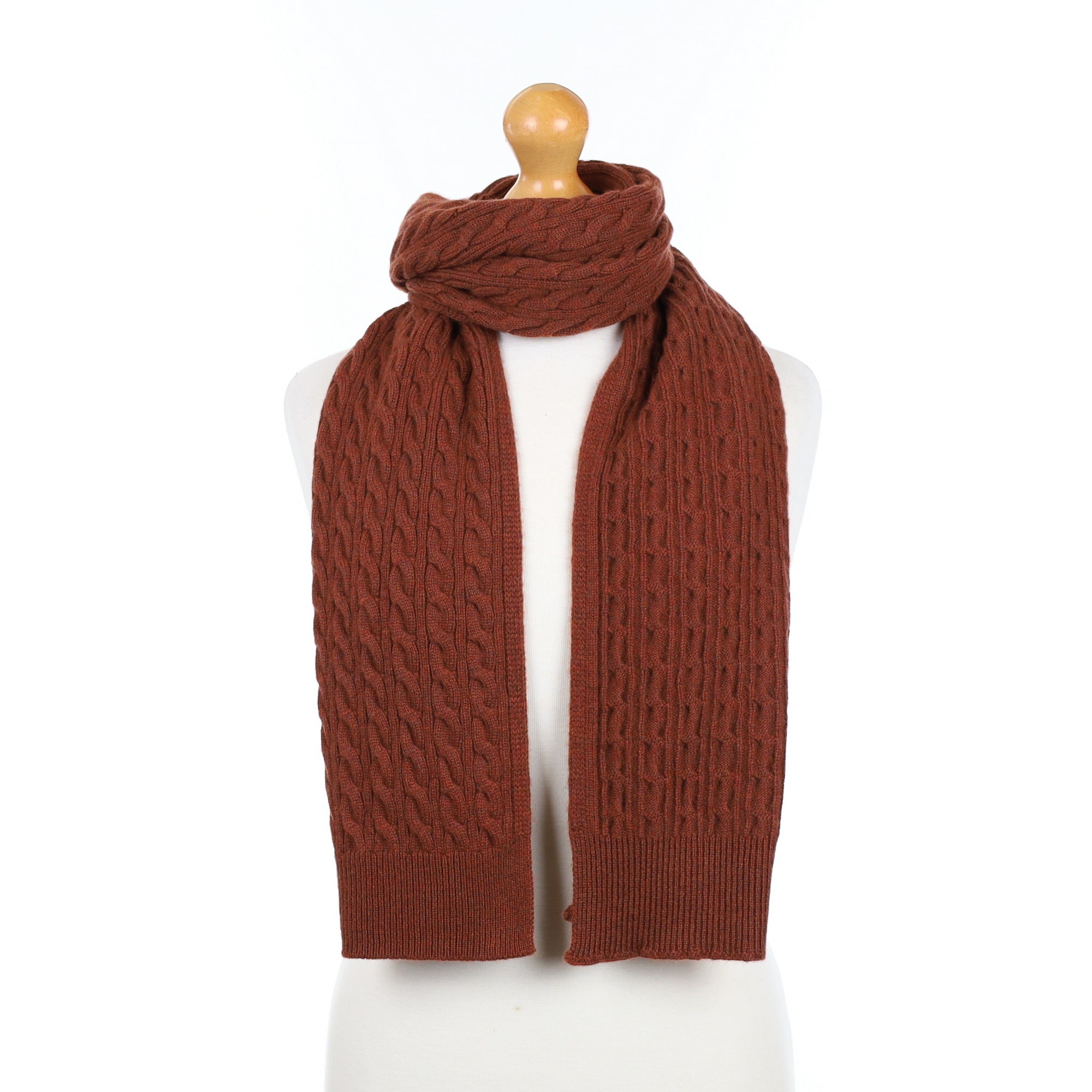 Brand New Scottish Brick Red Cashmere Cable Scarf