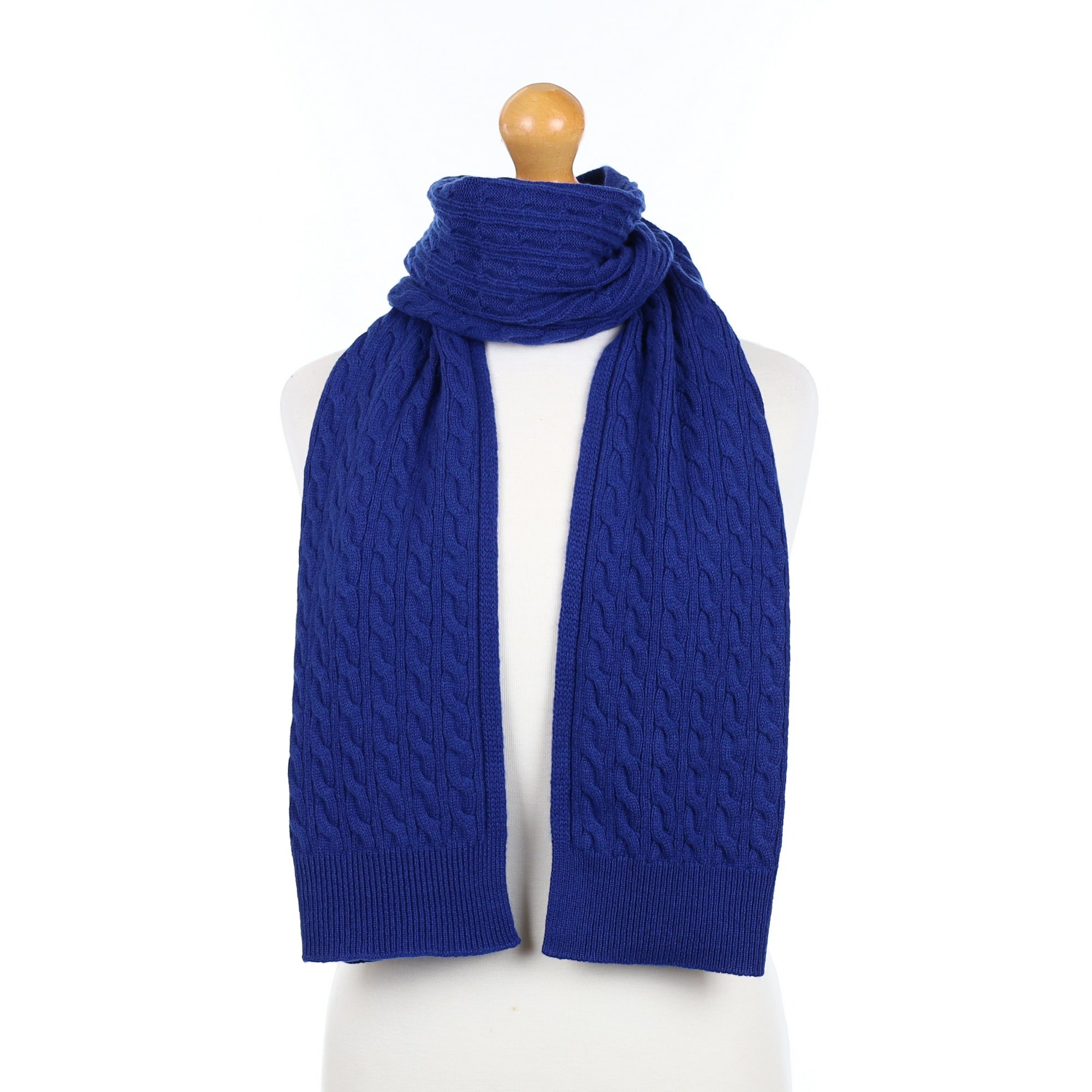 Brand New Scottish Admiral Blue Cashmere Cable Scarf