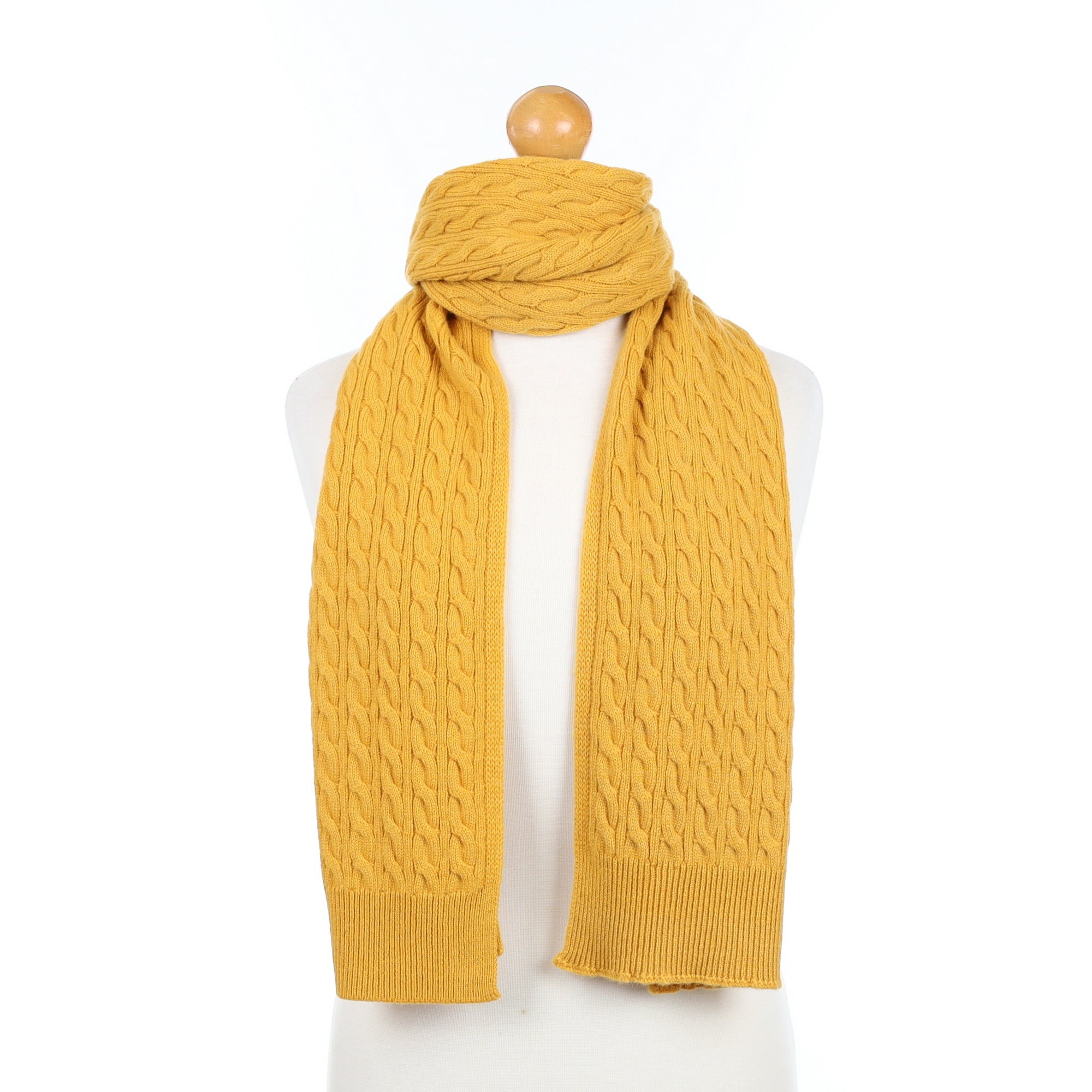 Brand New Scottish Amber Yellow Cashmere Cable Scarf
