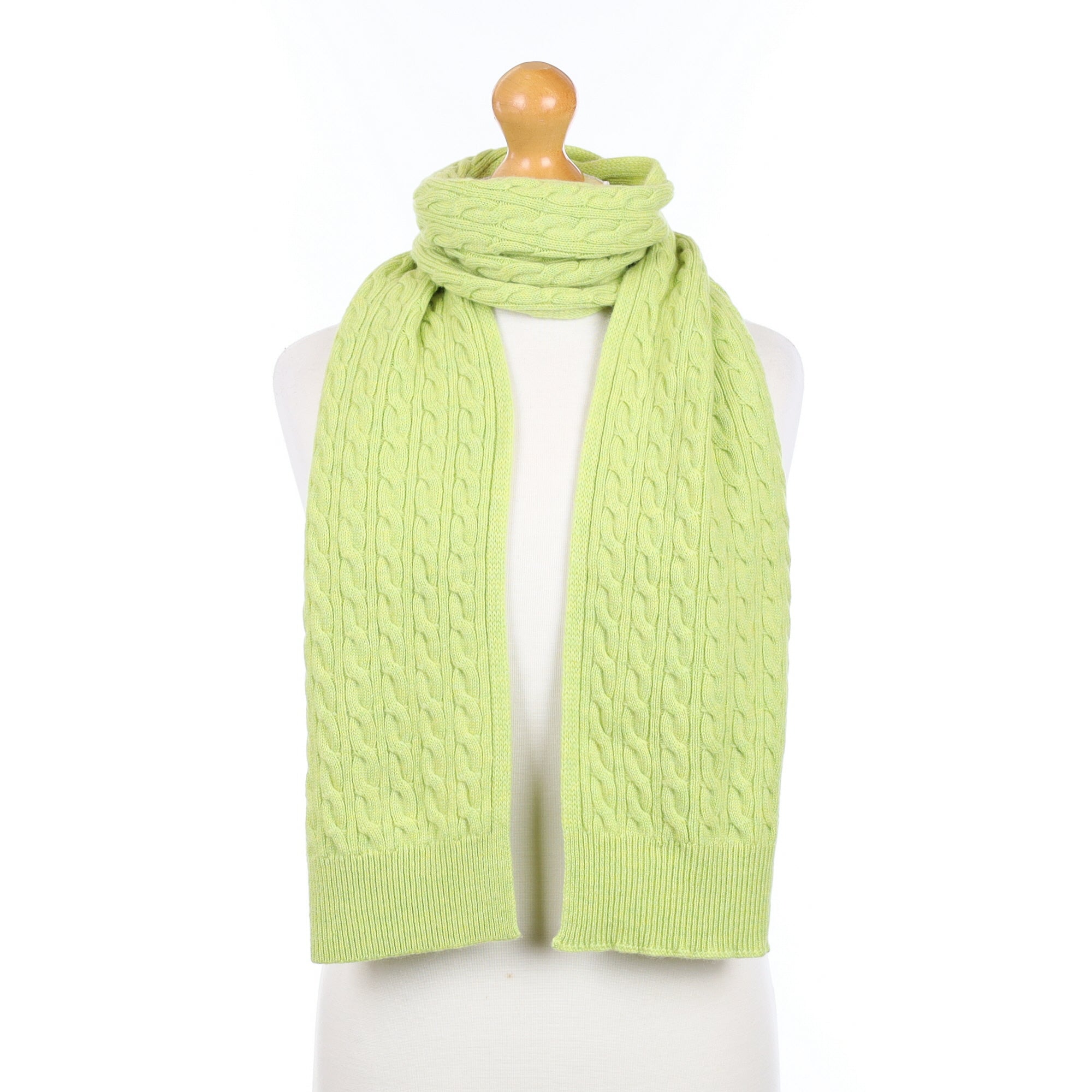 Brand New Scottish Soft Lime Blue Cashmere Cable Scarf