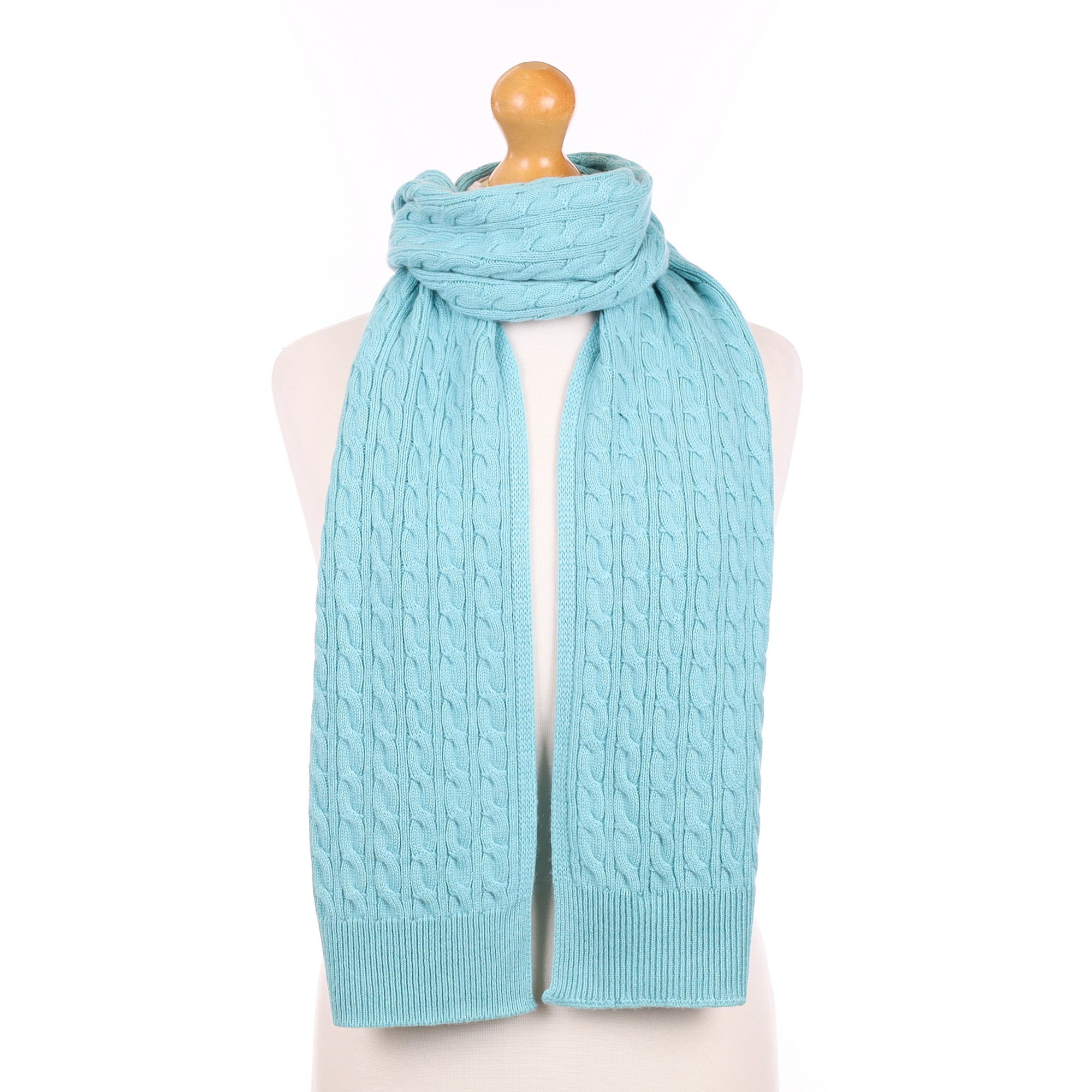 Brand New Scottish Pale Aqua Cashmere Cable Scarf