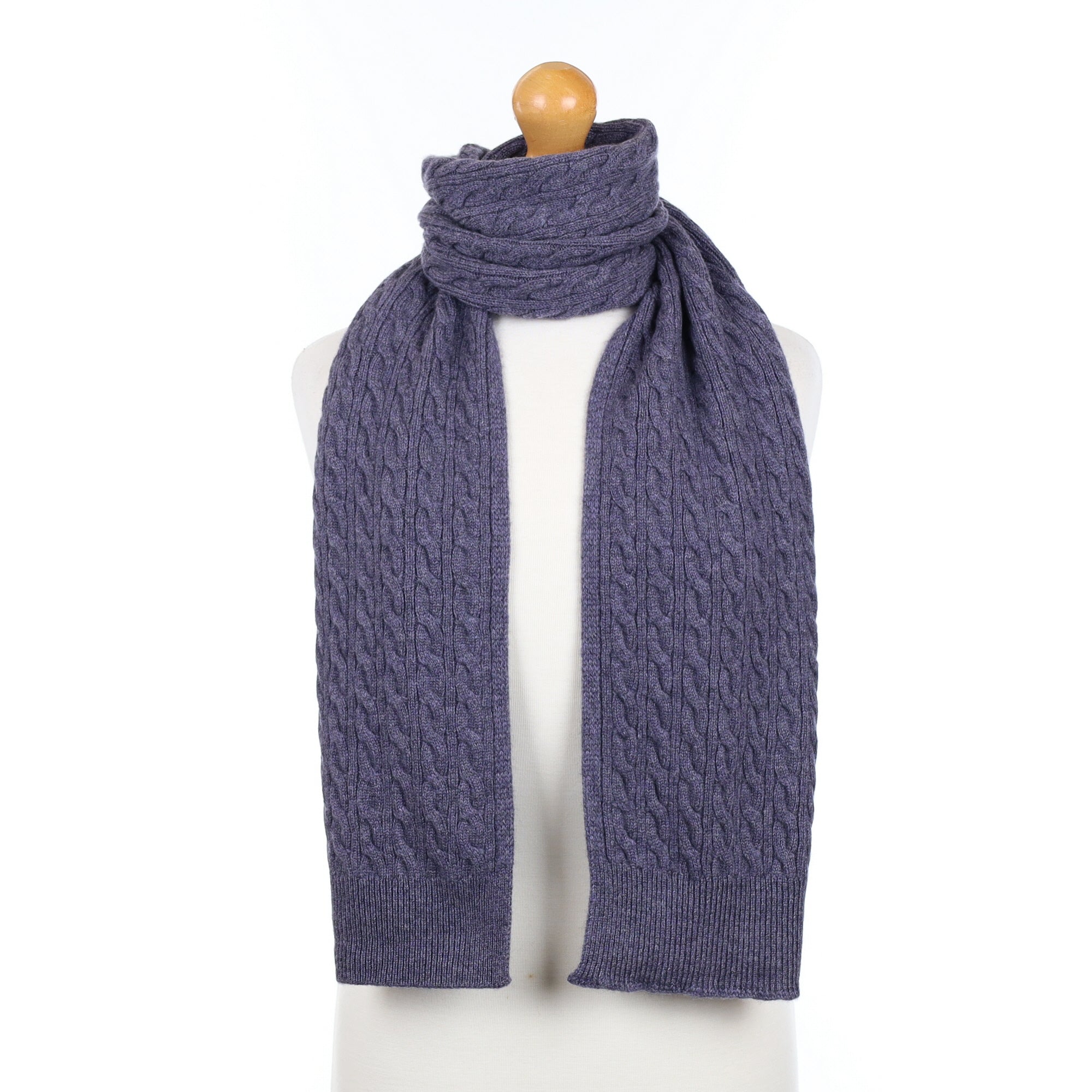Brand New Scottish Stone Blue Cashmere Cable Scarf