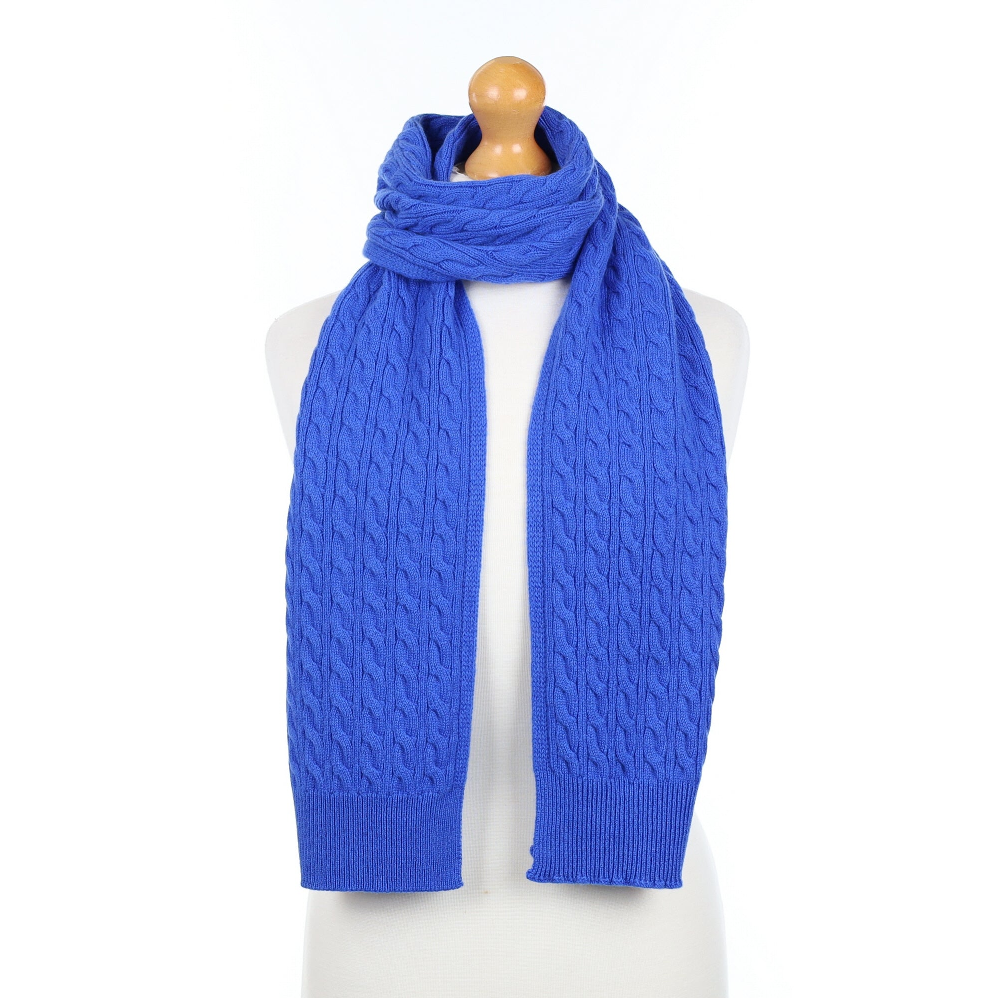 Brand New Scottish Cobalt Blue Cashmere Cable Scarf