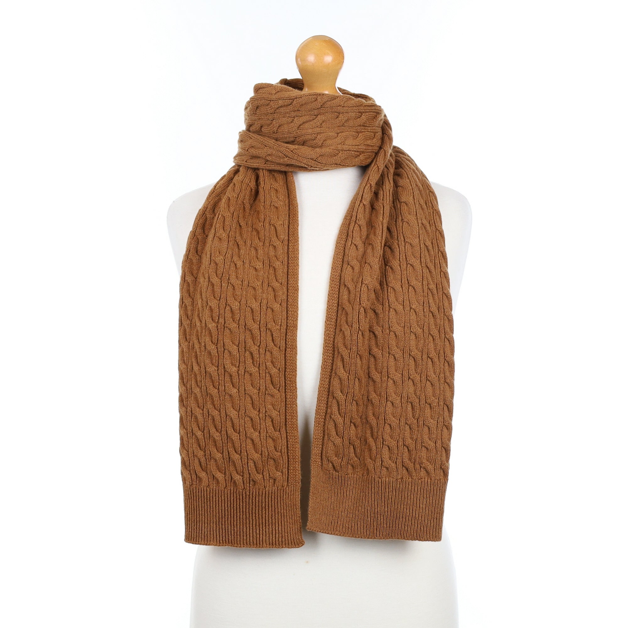 Brand New Scottish Russet Brown Cashmere Cable Scarf