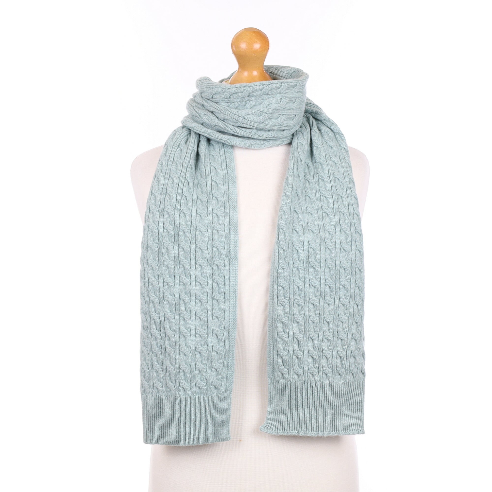 Brand New Scottish Pale Duck Egg Cashmere Cable Scarf
