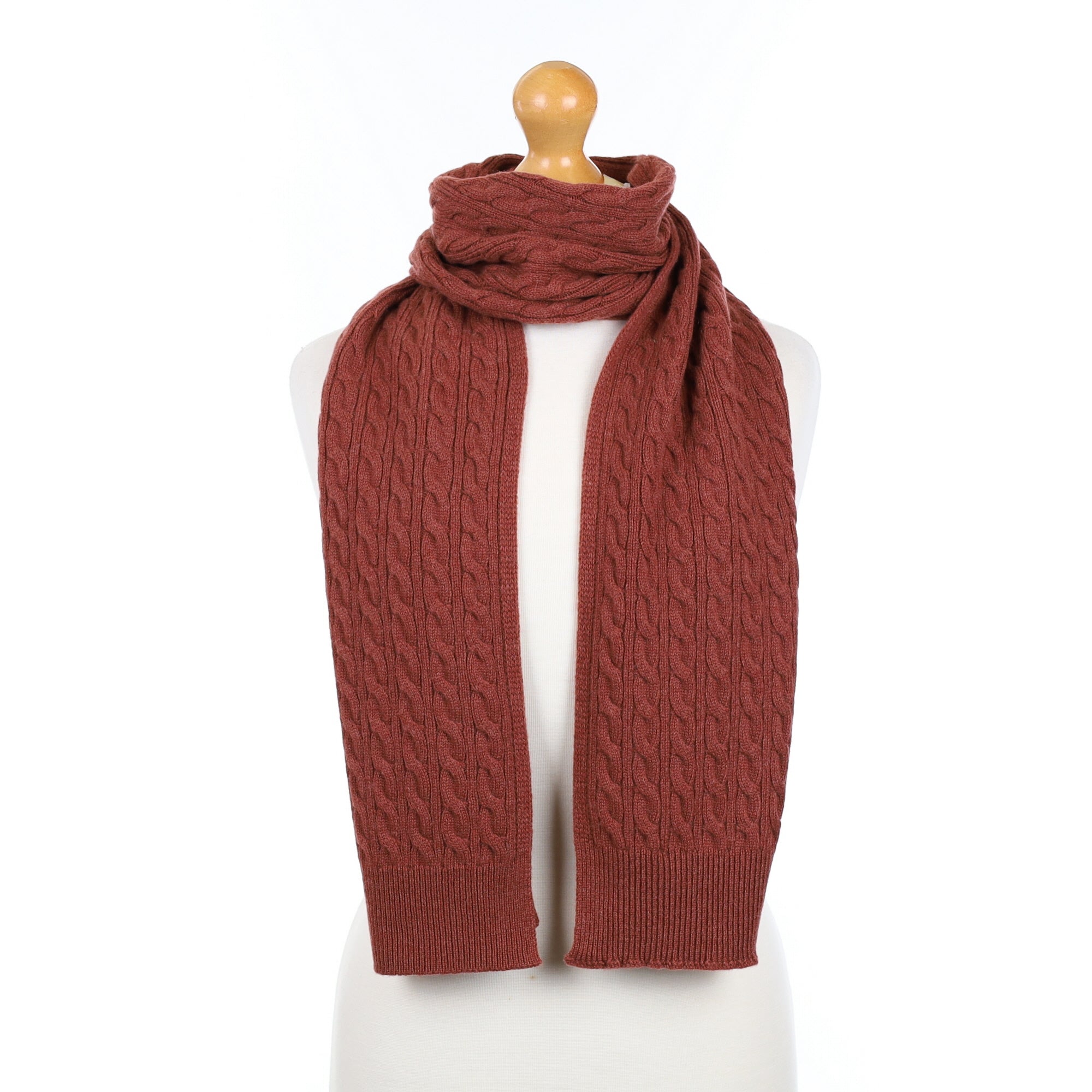 Brand New Scottish Copper Brown Cashmere Cable Scarf