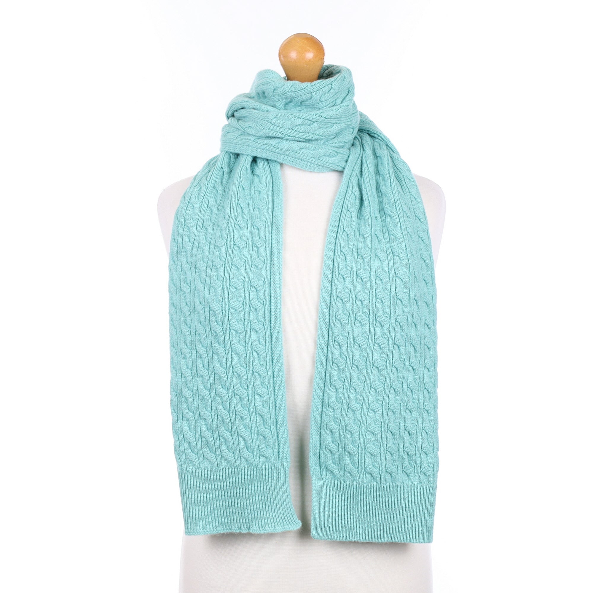 Brand New Scottish Cyan Blue Cashmere Cable Scarf