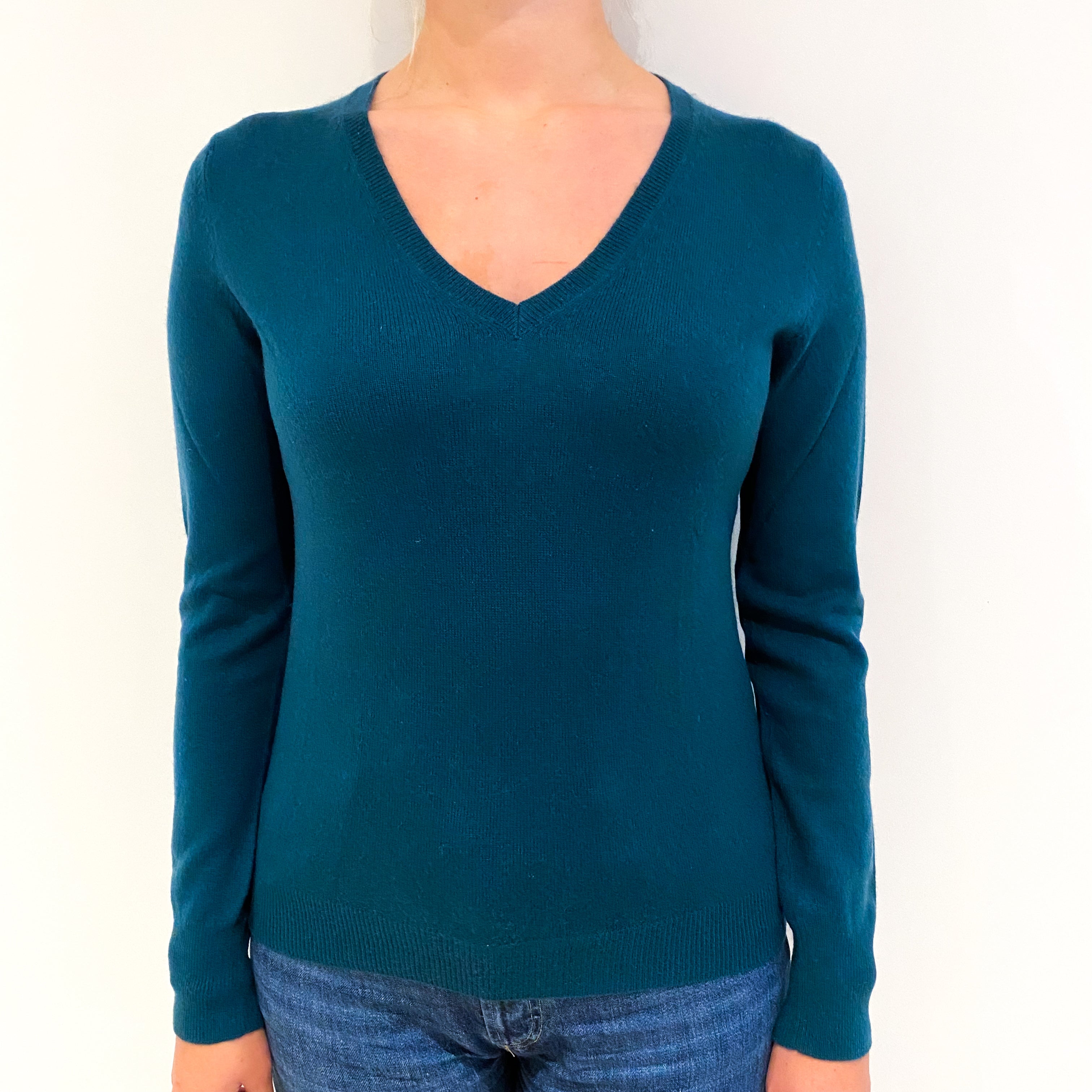 Forest Green Cashmere V-Neck Jumper Small