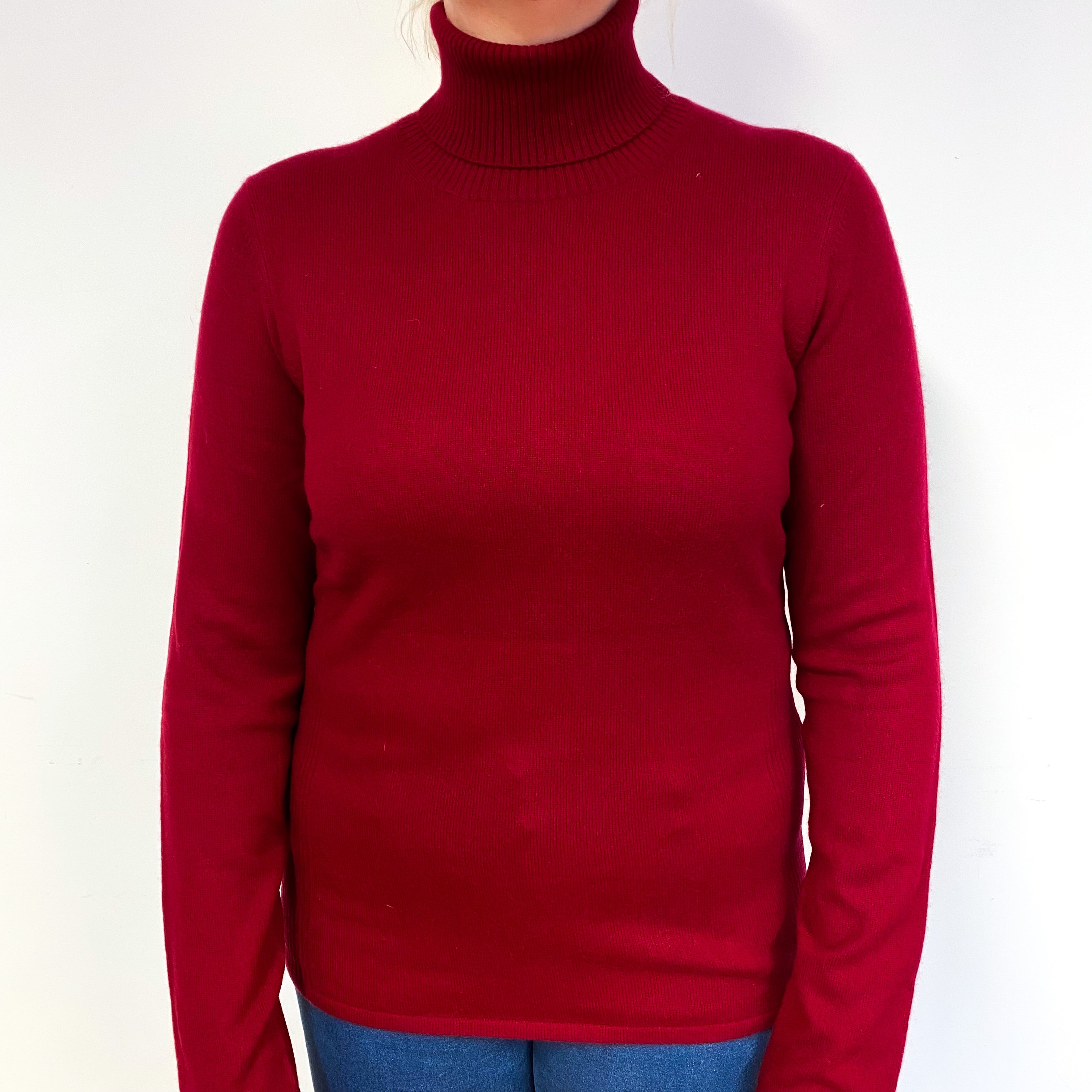 Garnet Red Cashmere Polo Neck Jumper Large