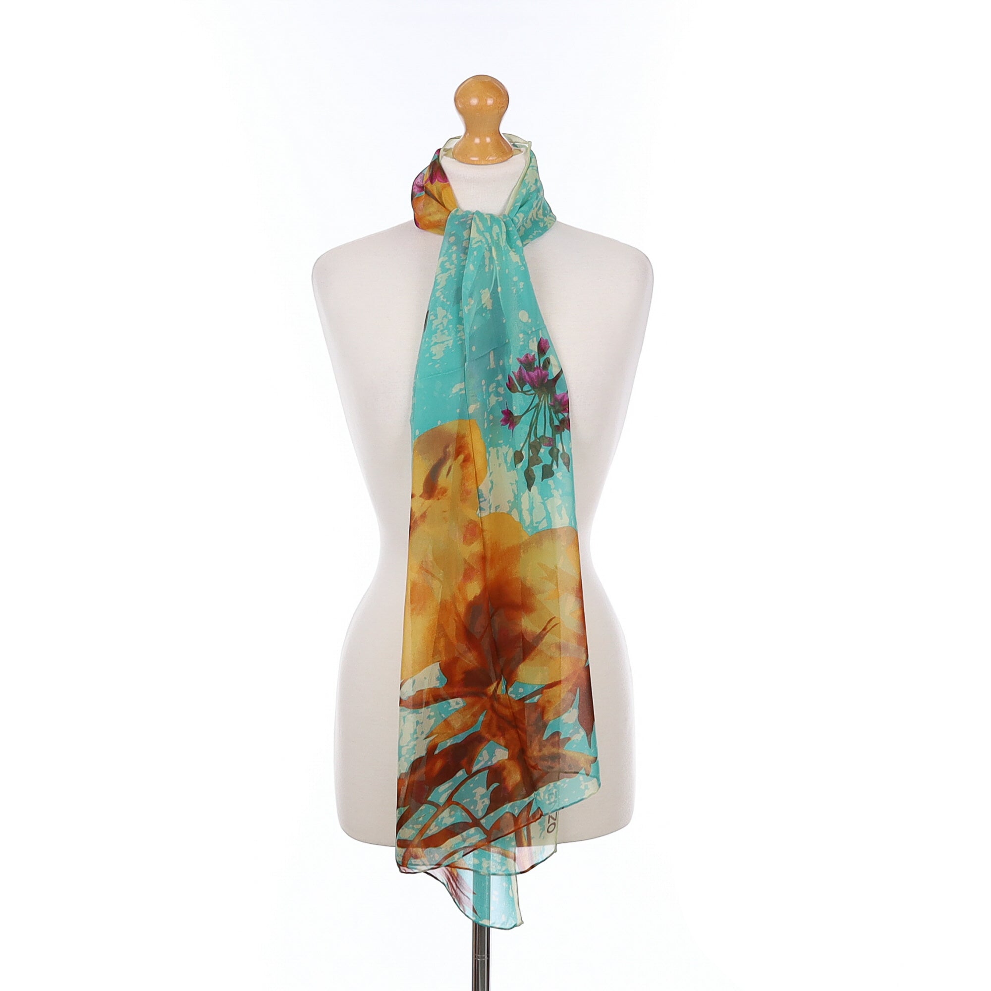 Brand New Kenzo Turquoise Chiffon Silk Scarf