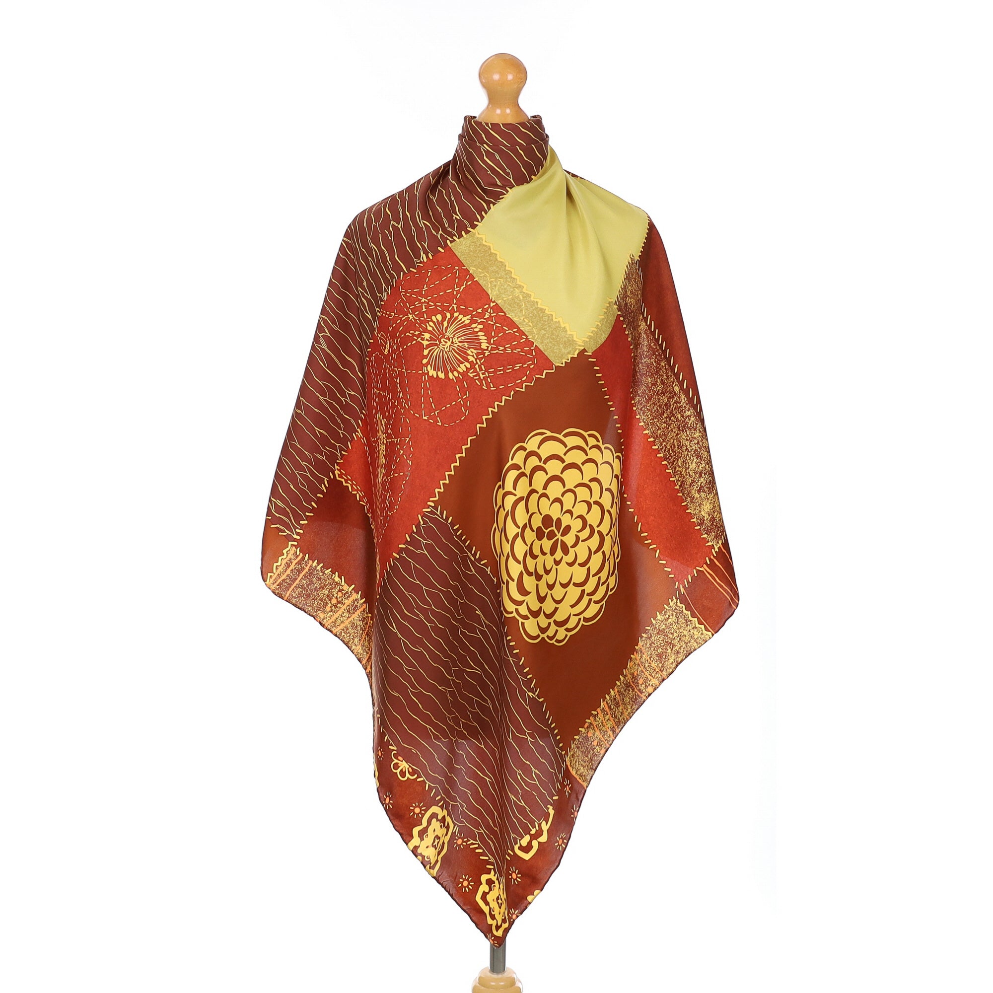 Emmanelle Khanh Abstract Brown Patterned Silk Scarf