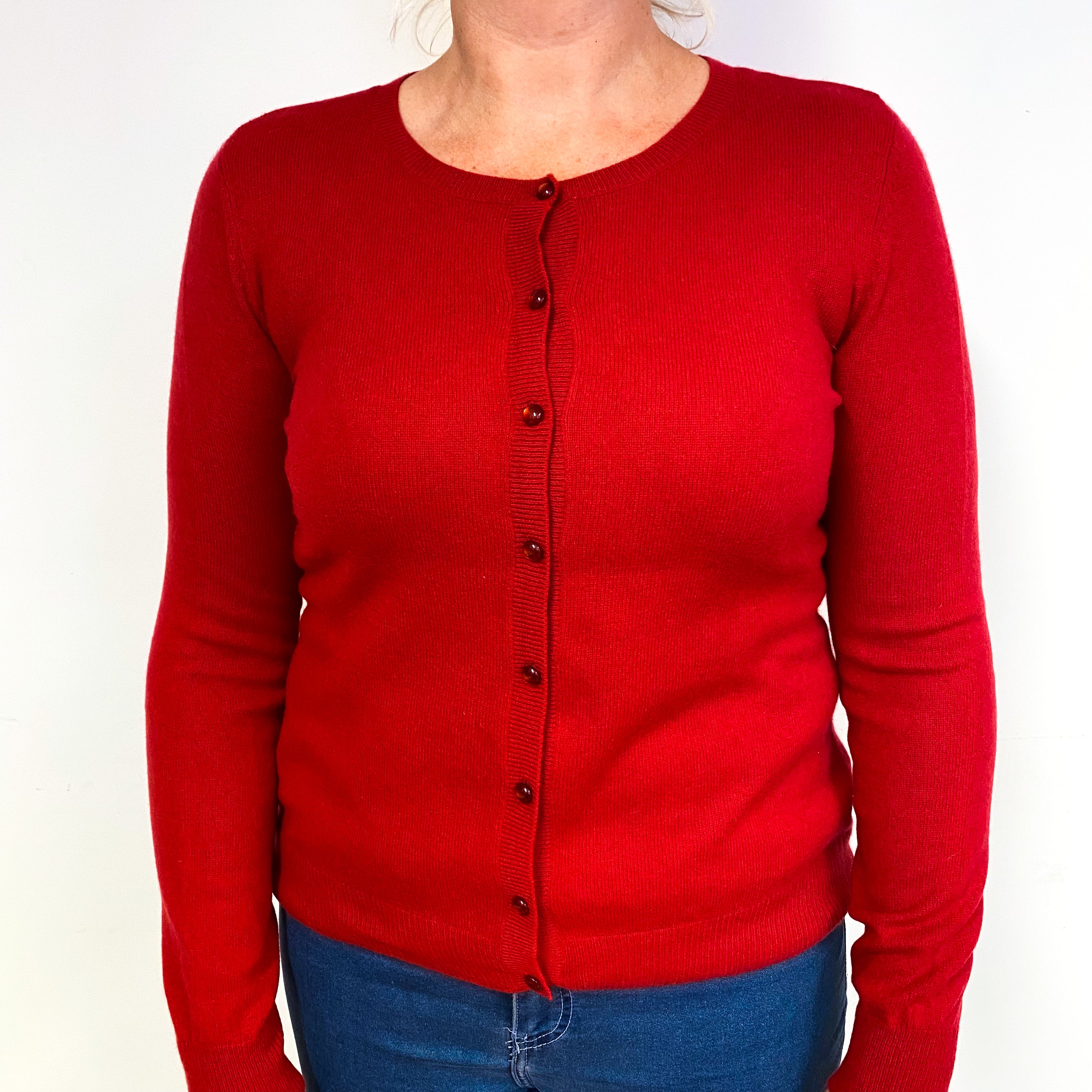 Post Box Red Cashmere Crew Neck Cardigan Large