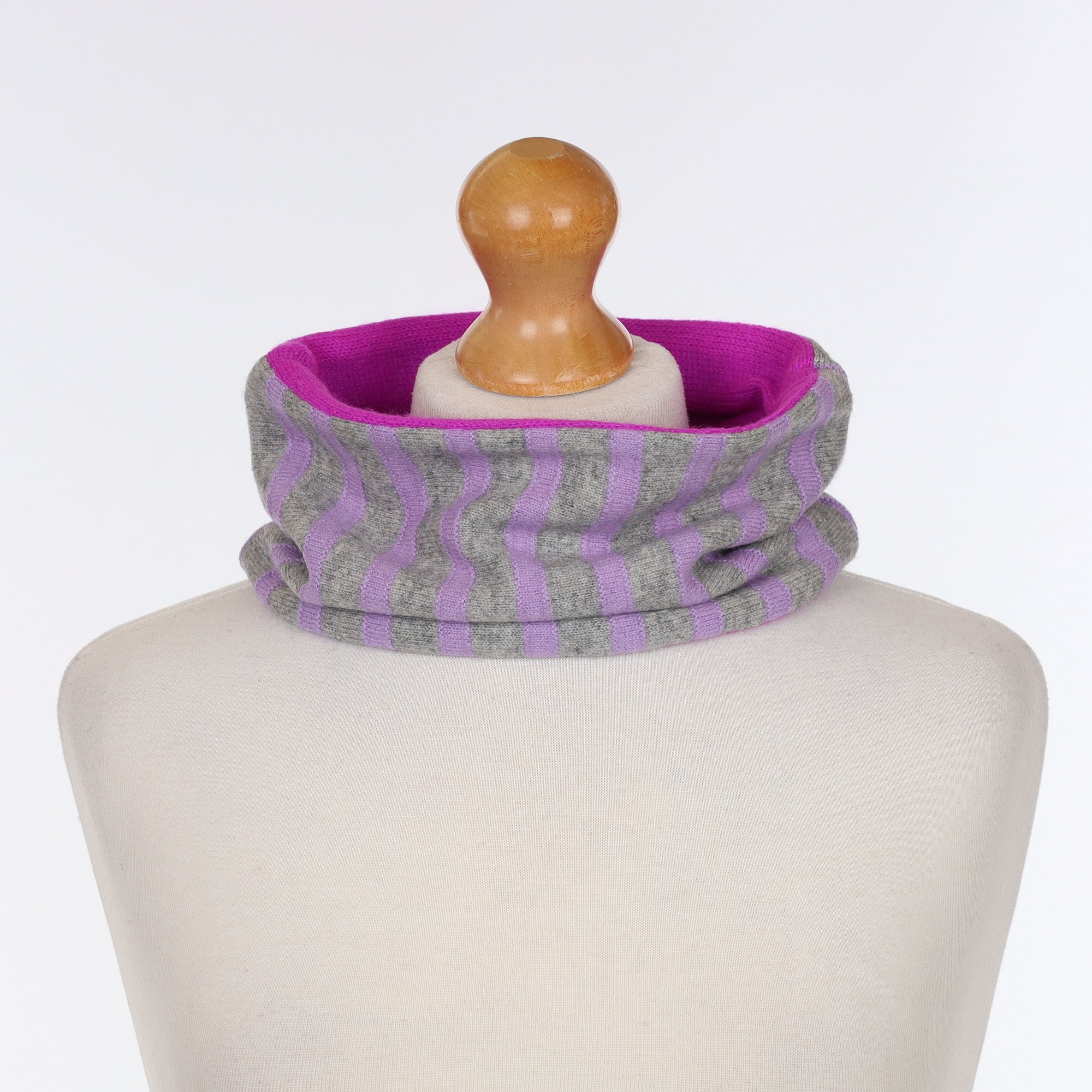 Purple & Grey Striped with Magenta Neck Warmer