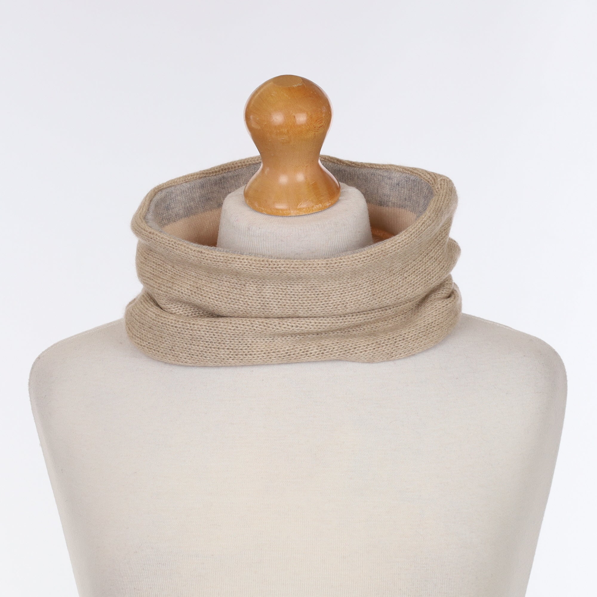 Biscuit with Grey and Shell Pink Striped Neck Warmer