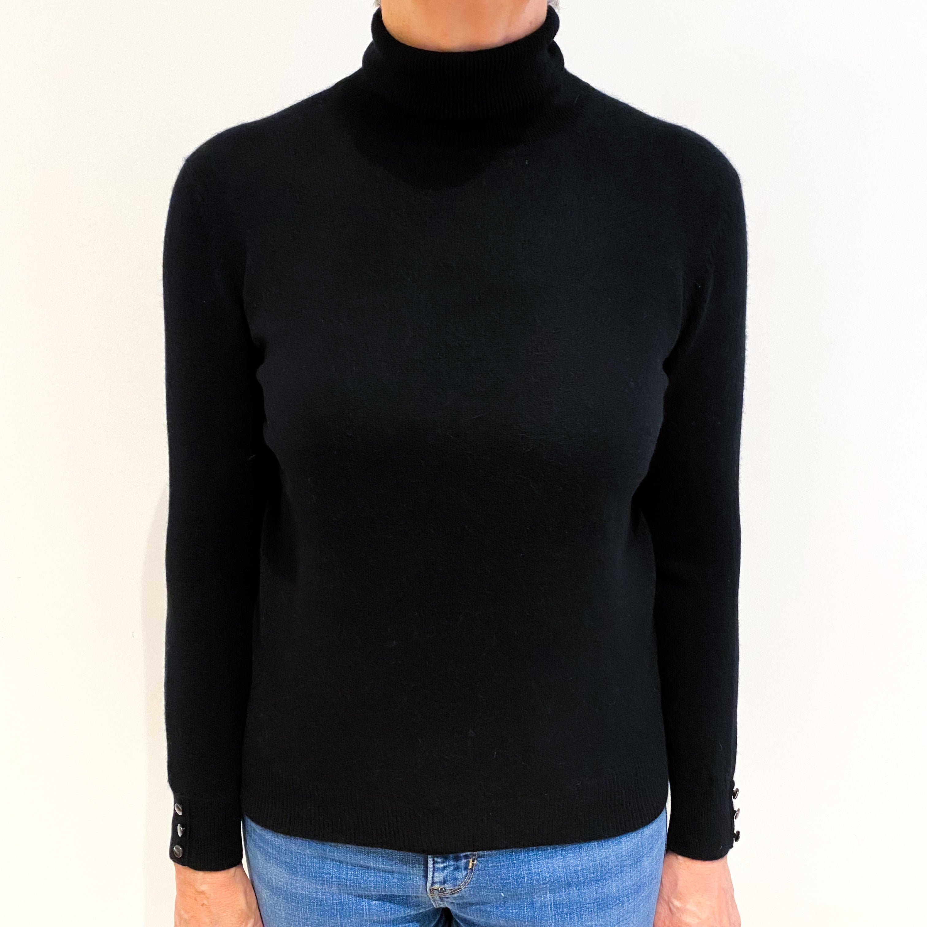 Black Cashmere Polo Neck Jumper Medium