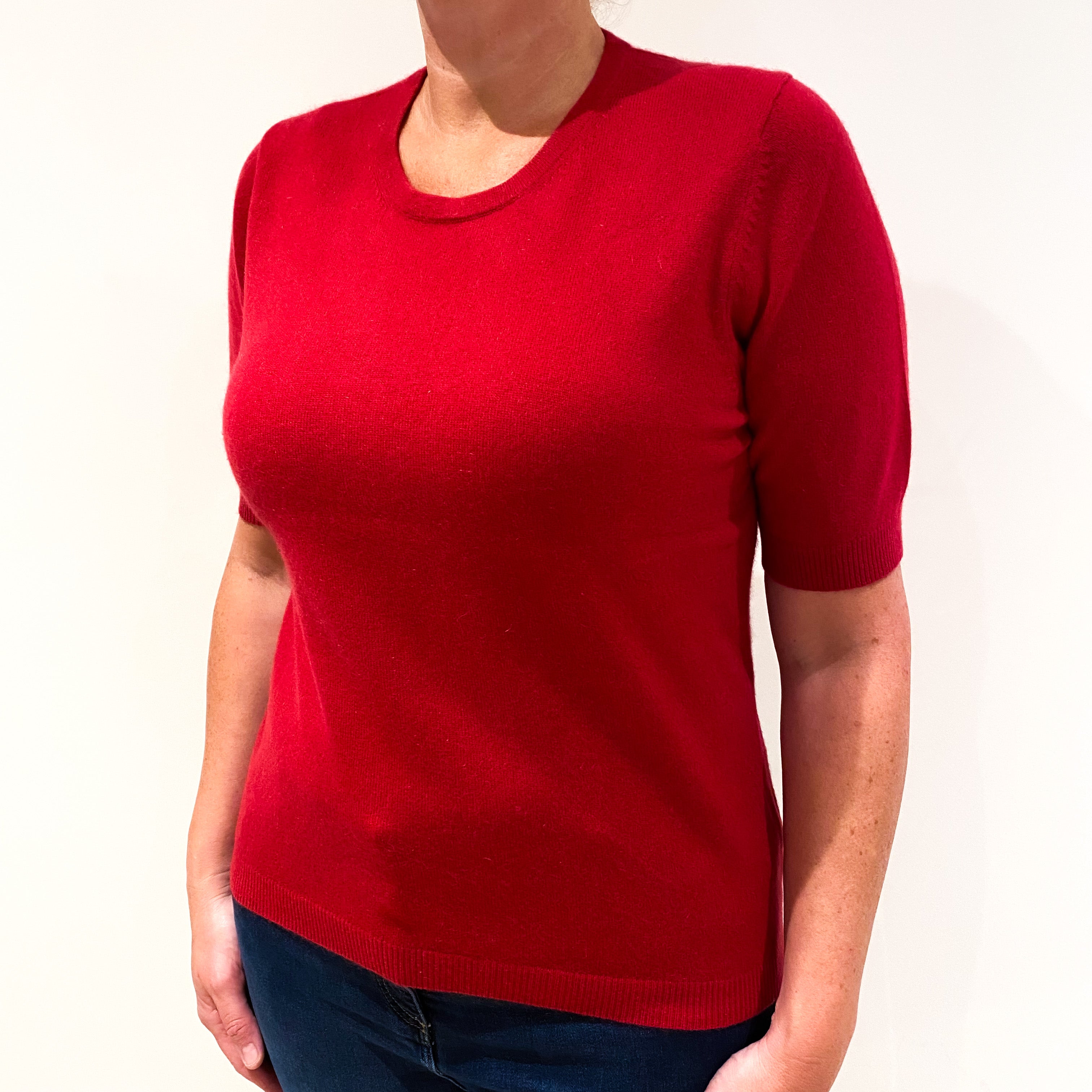 Scarlet Red Short Sleeved Cashmere Jumper Large