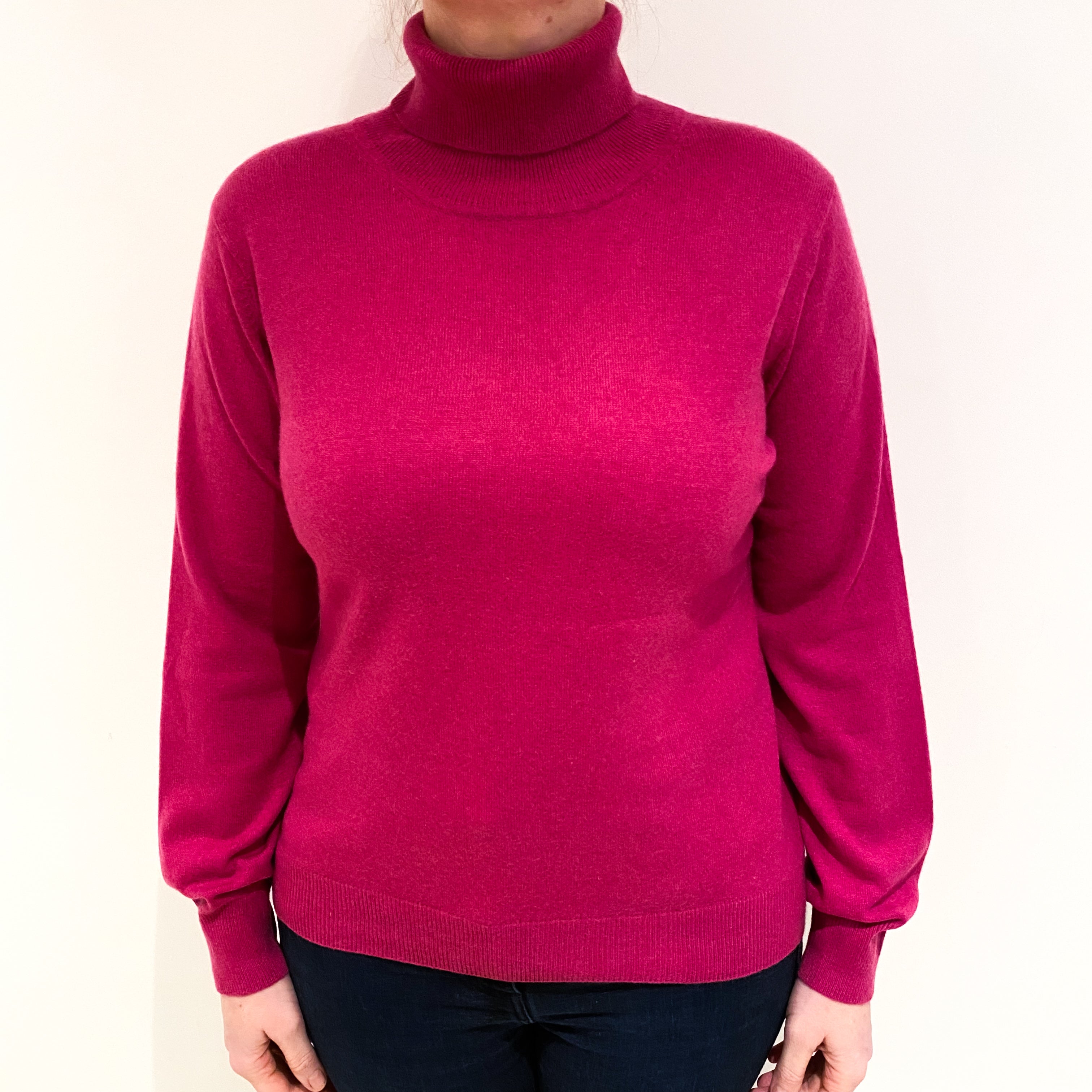 Magenta Pink Cashmere Polo Neck Jumper Large