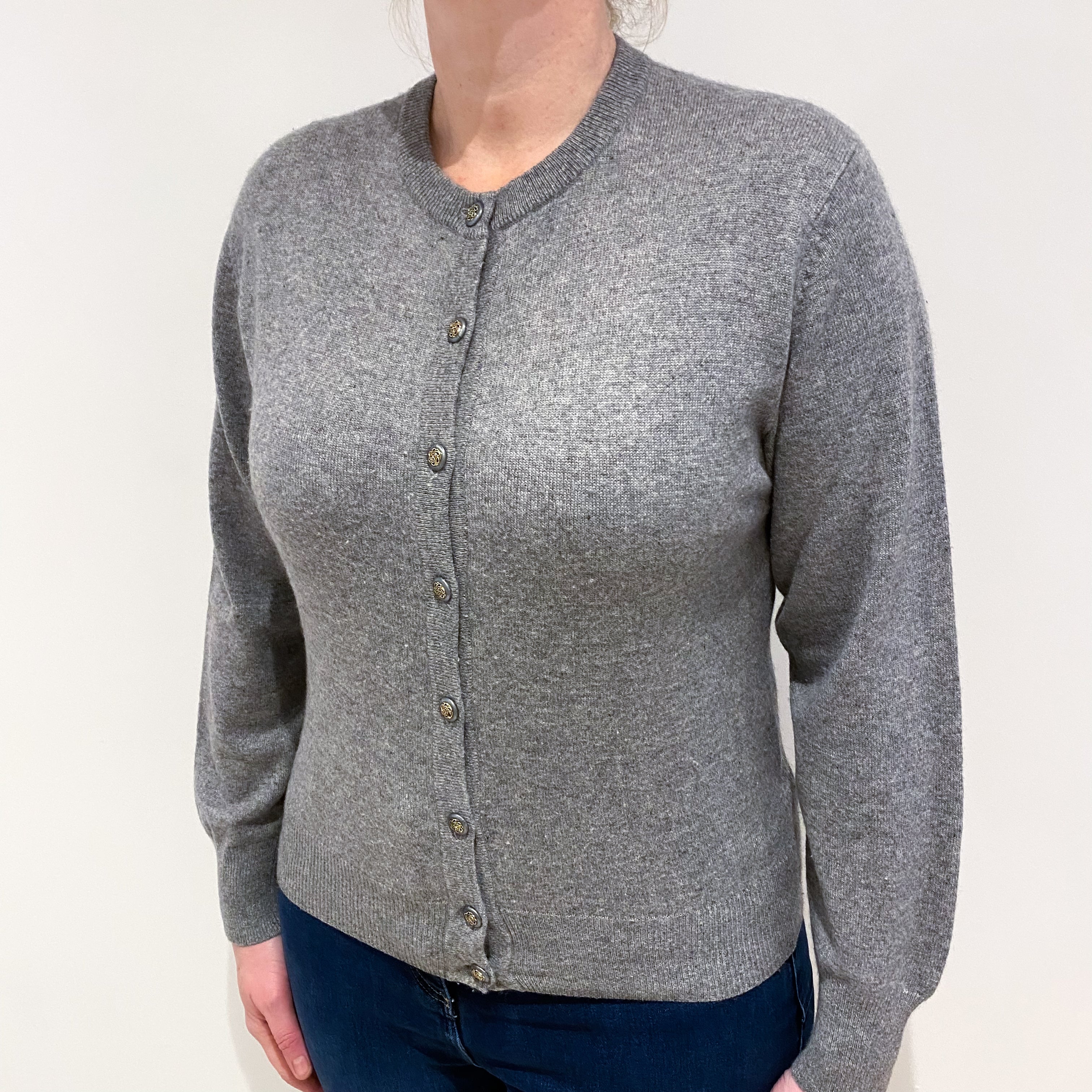 Steel Grey Cashmere Crew Neck Cardigan Large