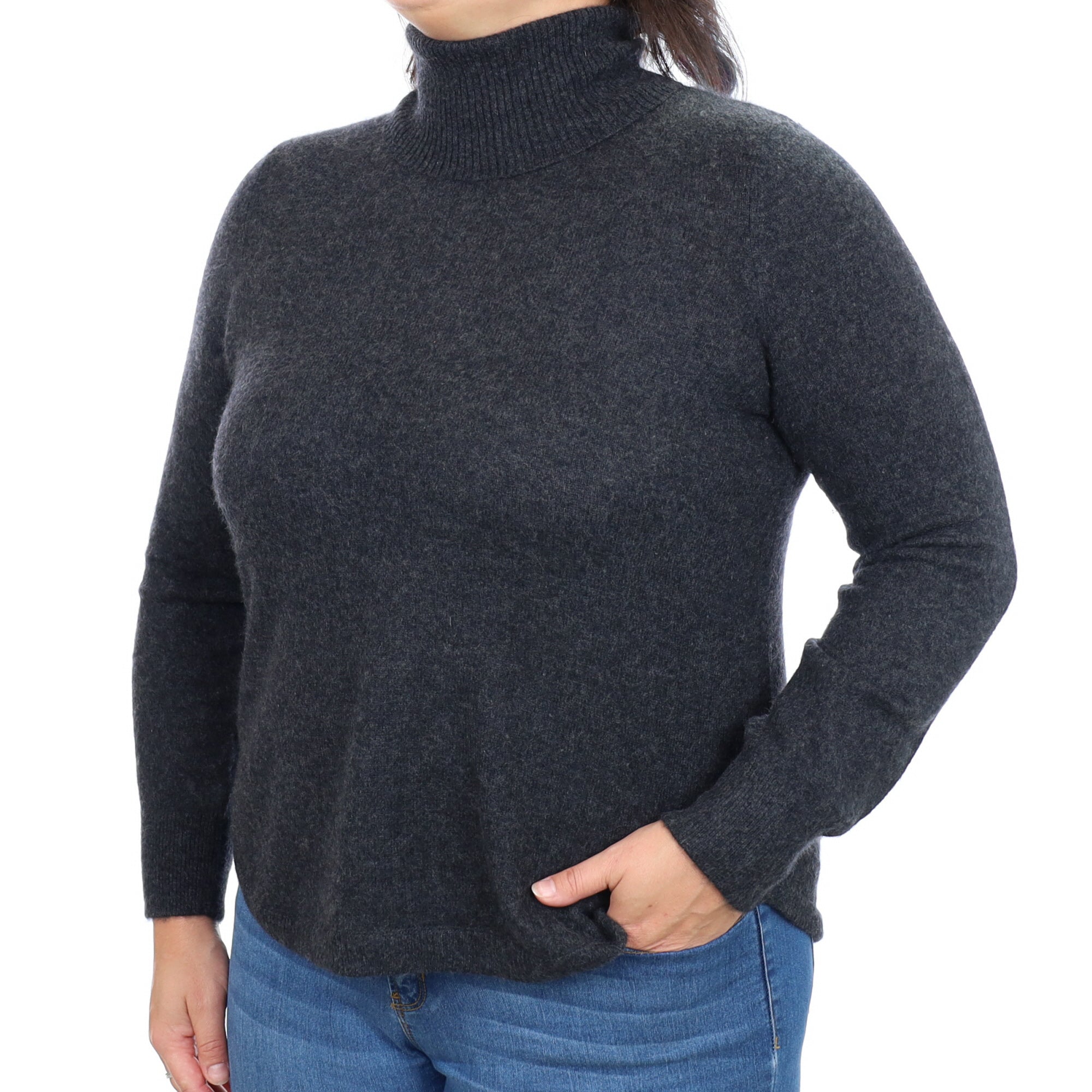 Charcoal Grey Cashmere Polo Neck Jumper Large