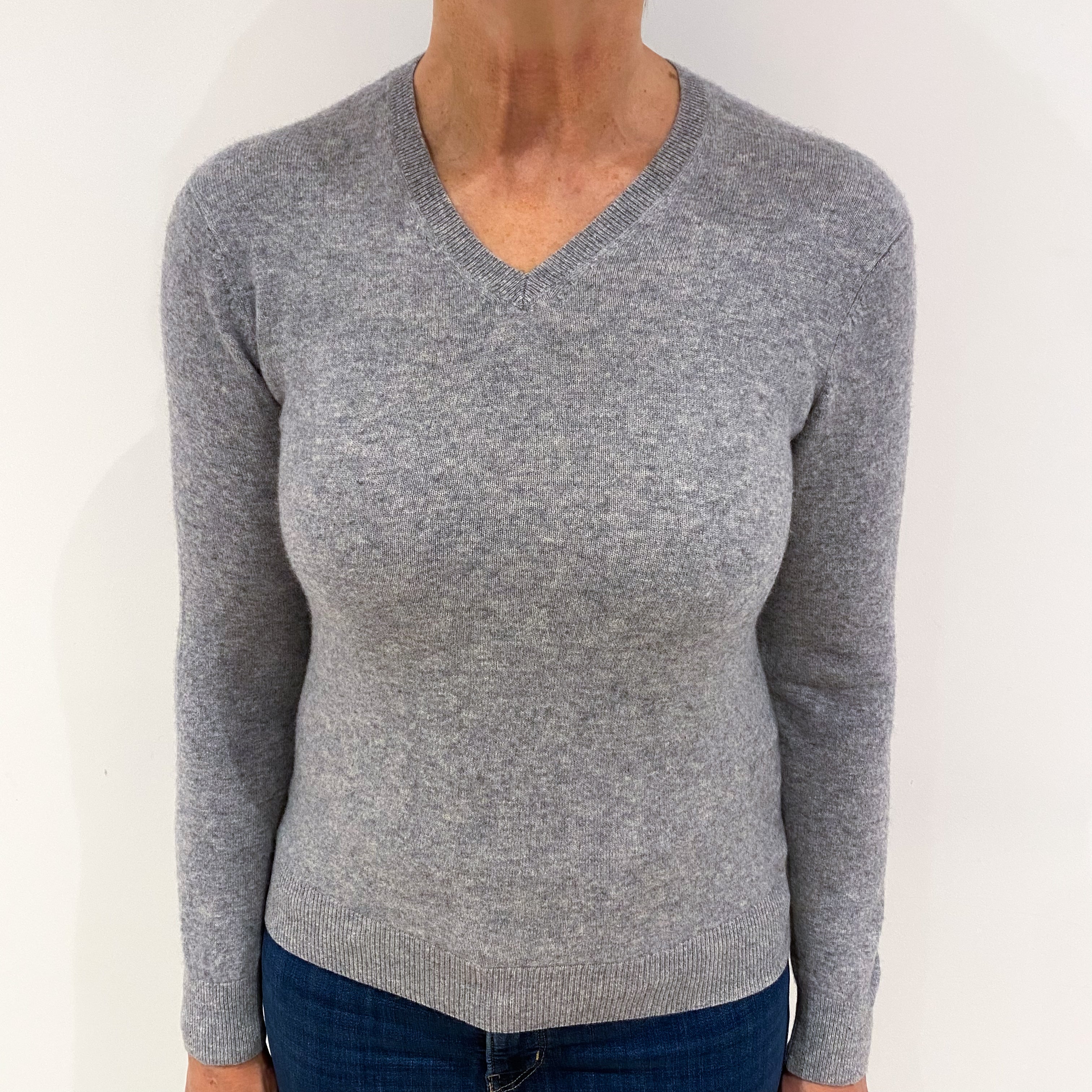 Smoke Grey Cashmere V Neck Jumper Medium