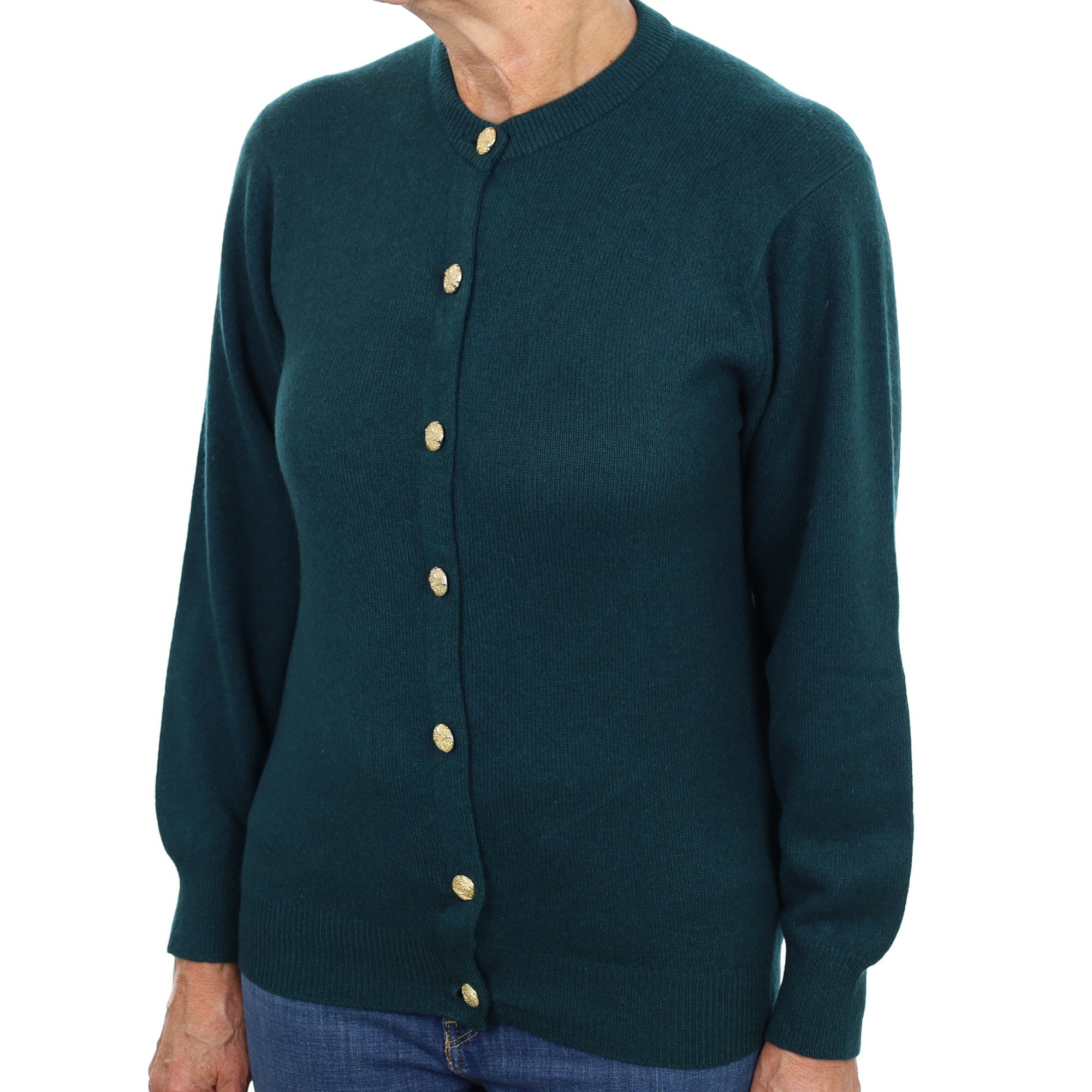 Vintage Scottish Pine Green Cashmere Crew Neck Cardigan Medium