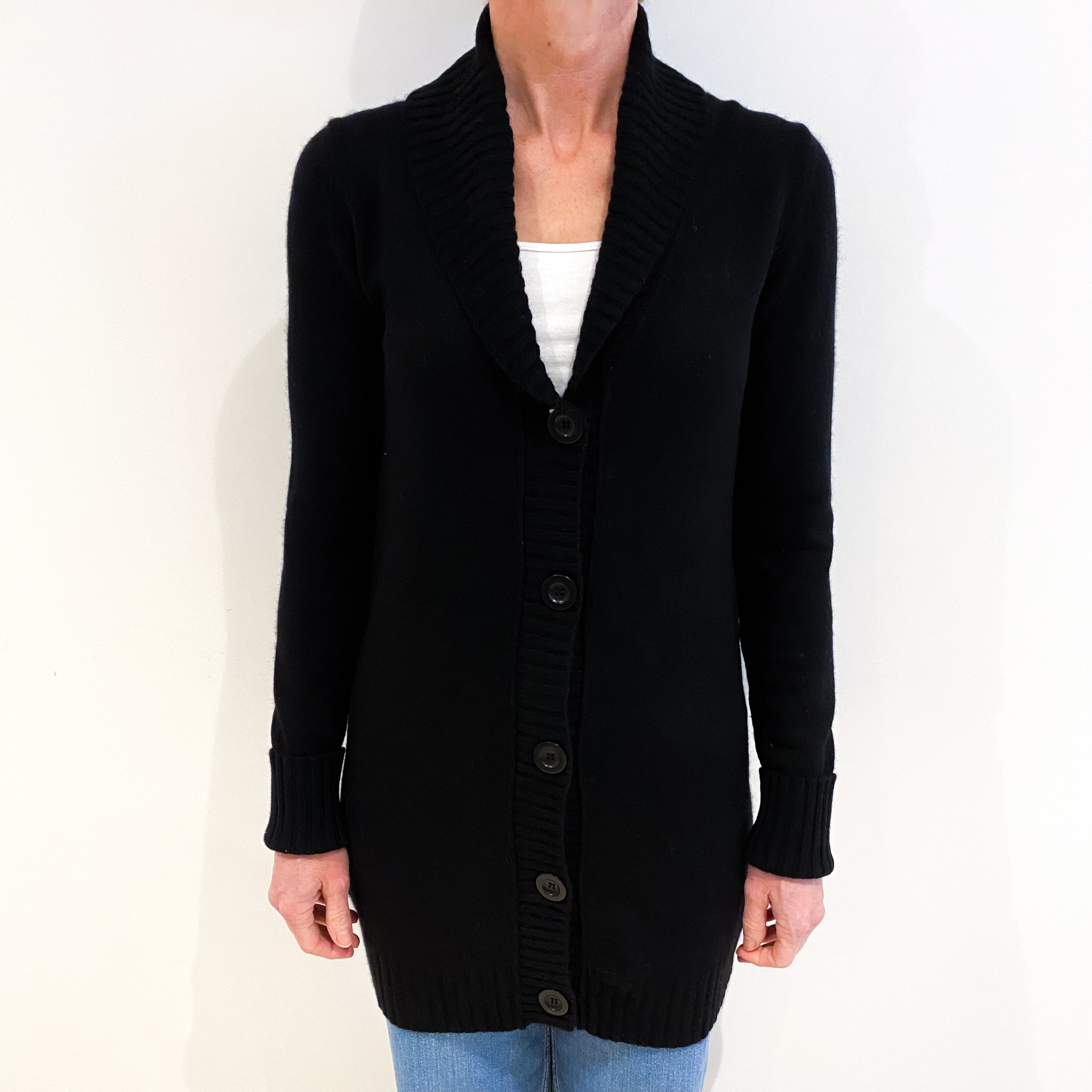 Juicy Couture Black Cashmere Shawl Collared Longline Cardigan Small