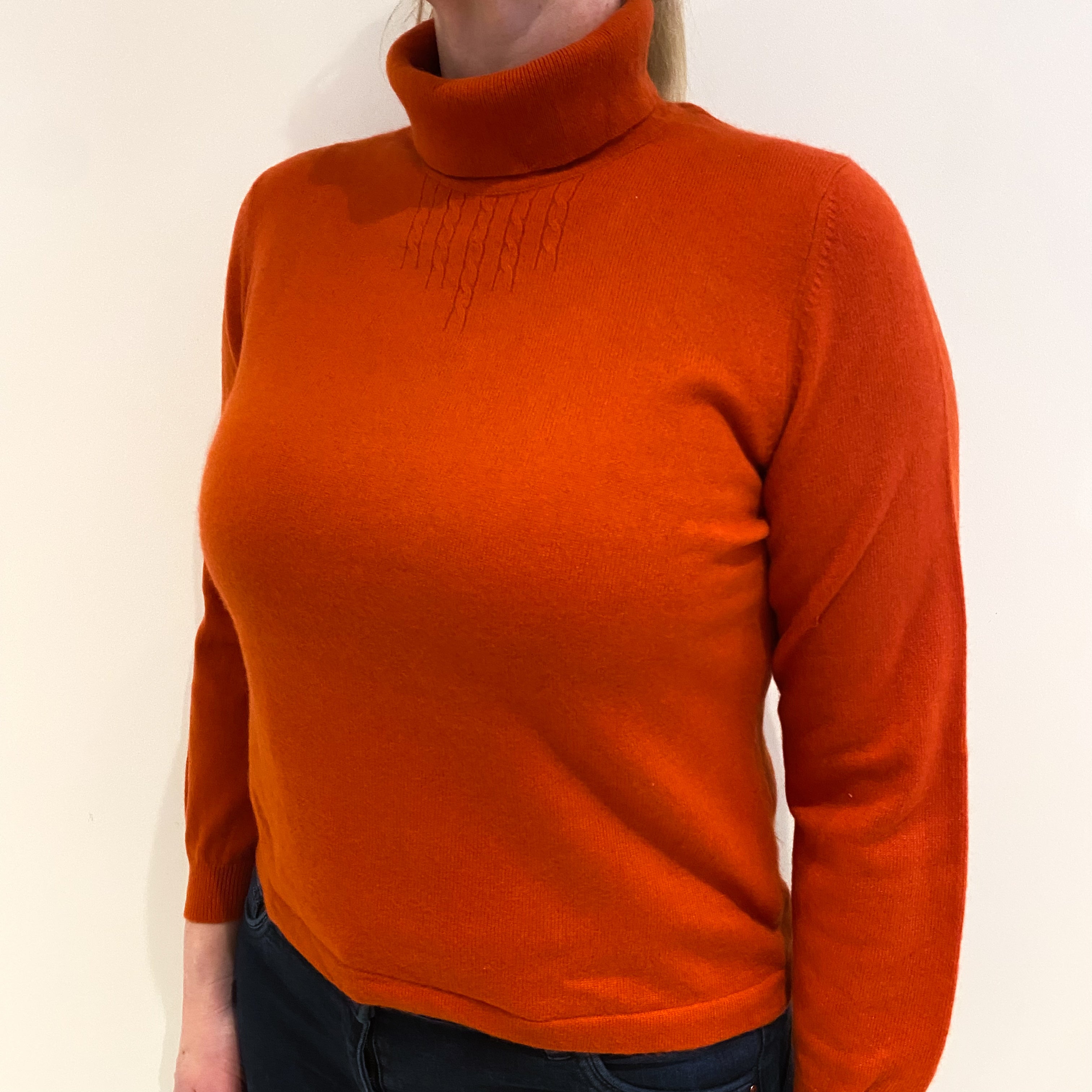 Pumpkin Orange Cashmere Polo Neck Jumper Large