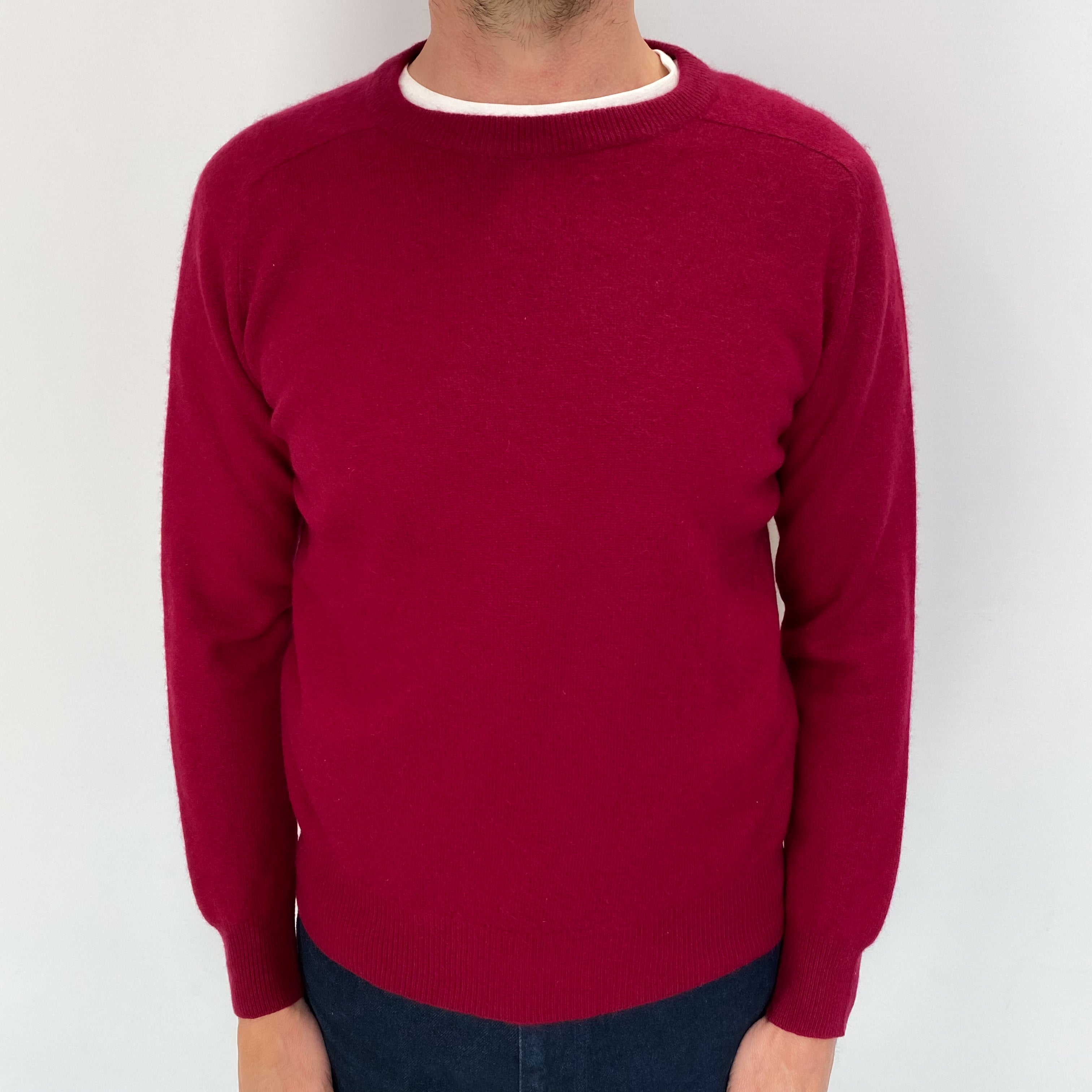 Men's Garnet Red Cashmere Crew Neck Jumper Small