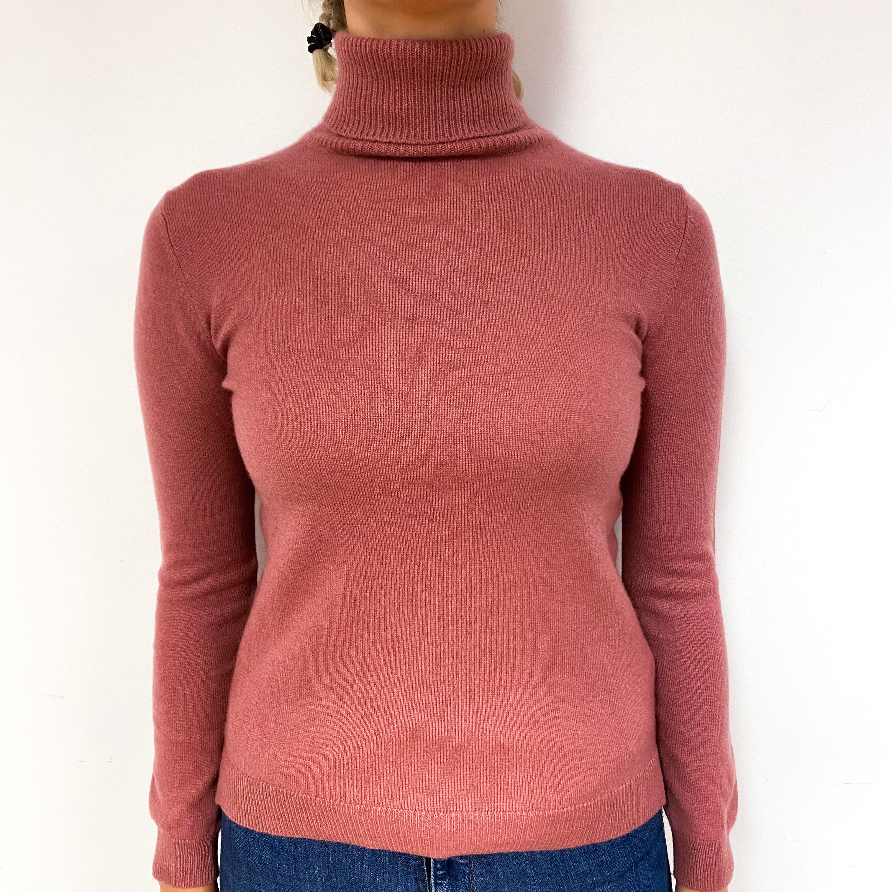 Terracotta Pink Cashmere Polo Neck Jumper Small