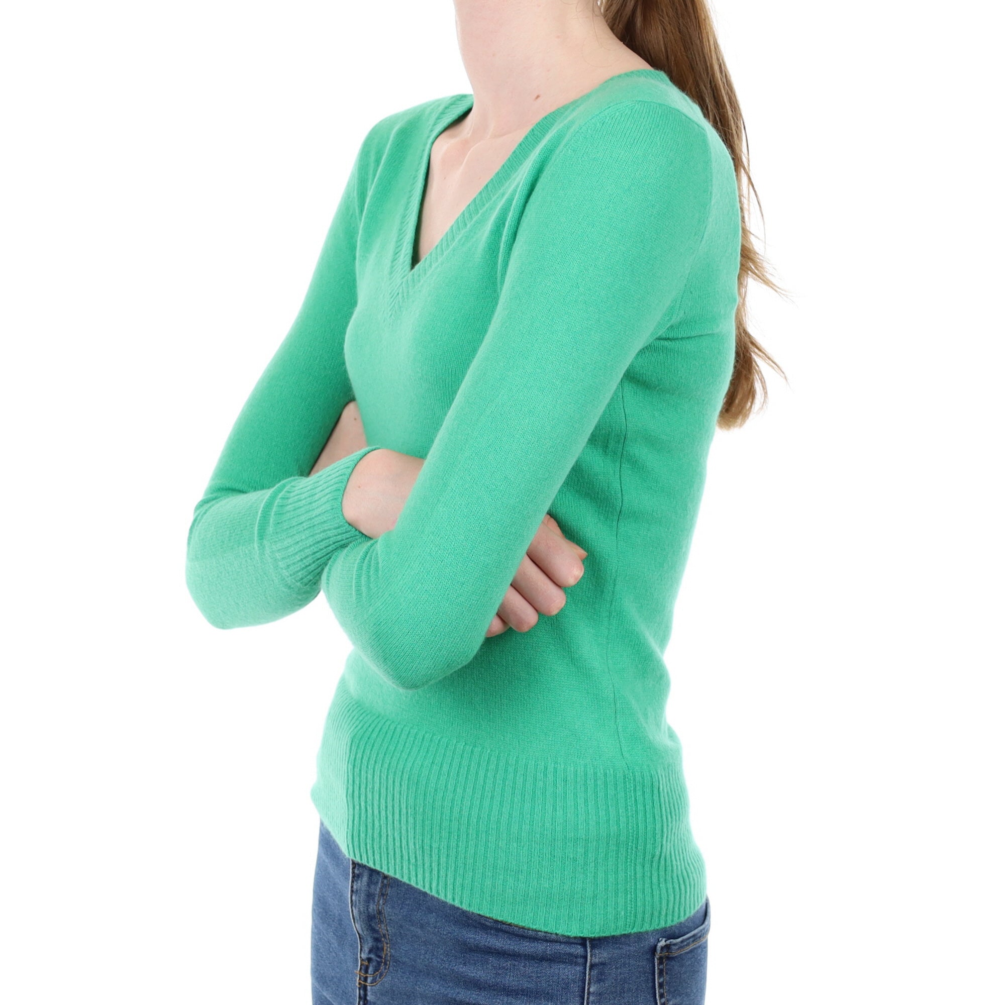 Jade Green Cashmere V Neck Jumper Extra Small